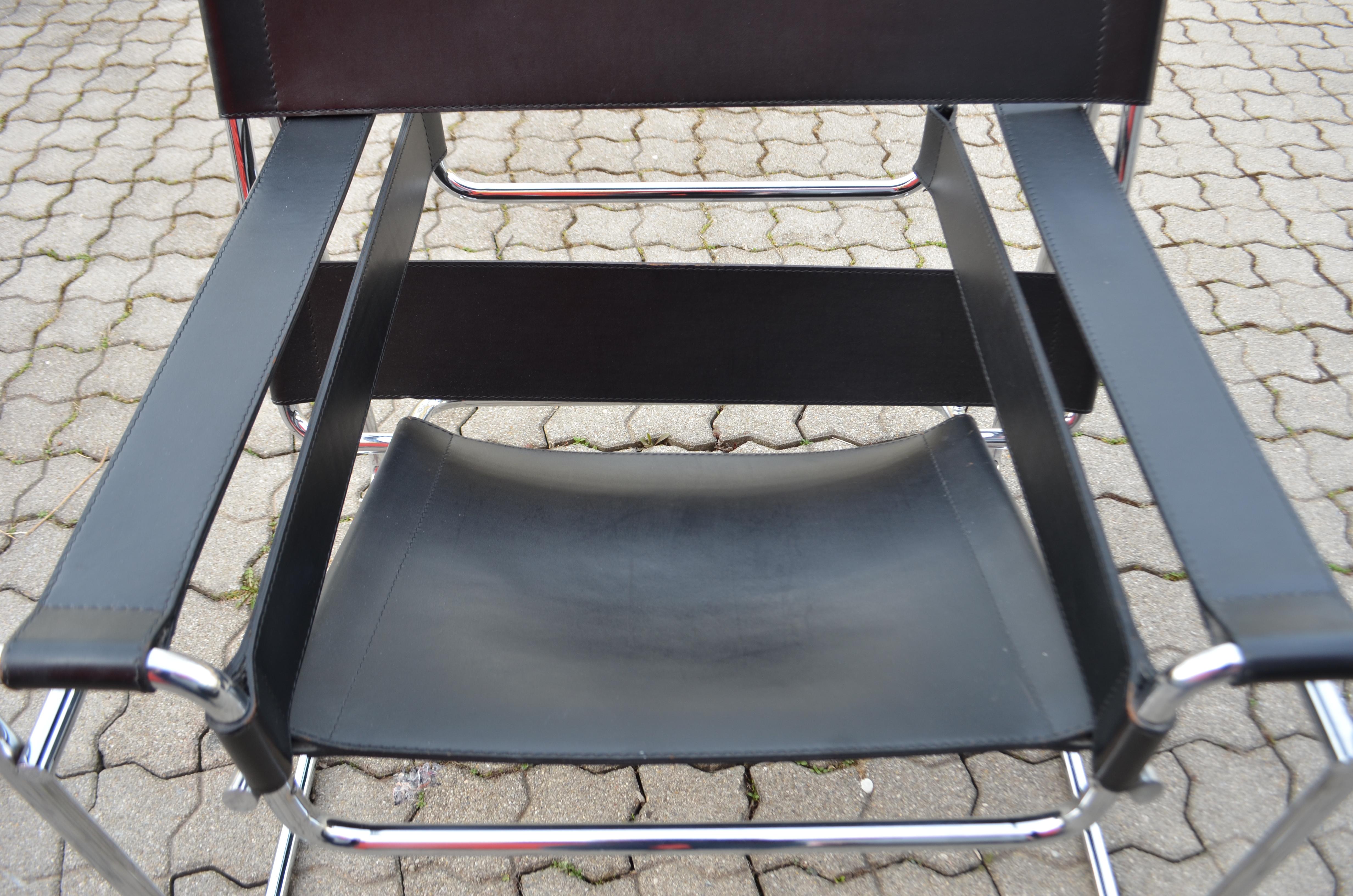 Knoll International Wassily Chair von Marcel Breuer, schwarzes Leder im Angebot 5