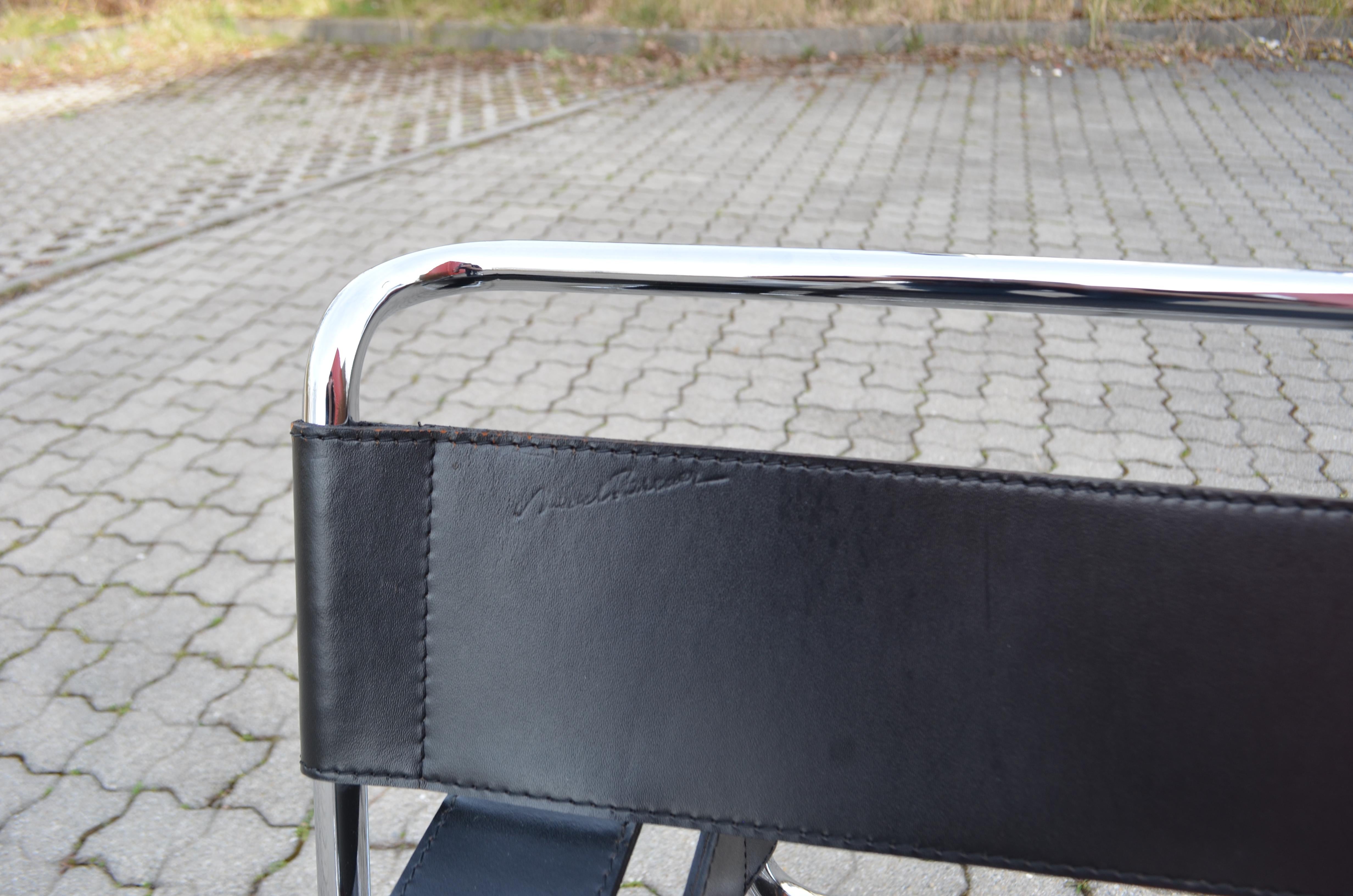 Knoll International Wassily Chair von Marcel Breuer, schwarzes Leder im Angebot 1
