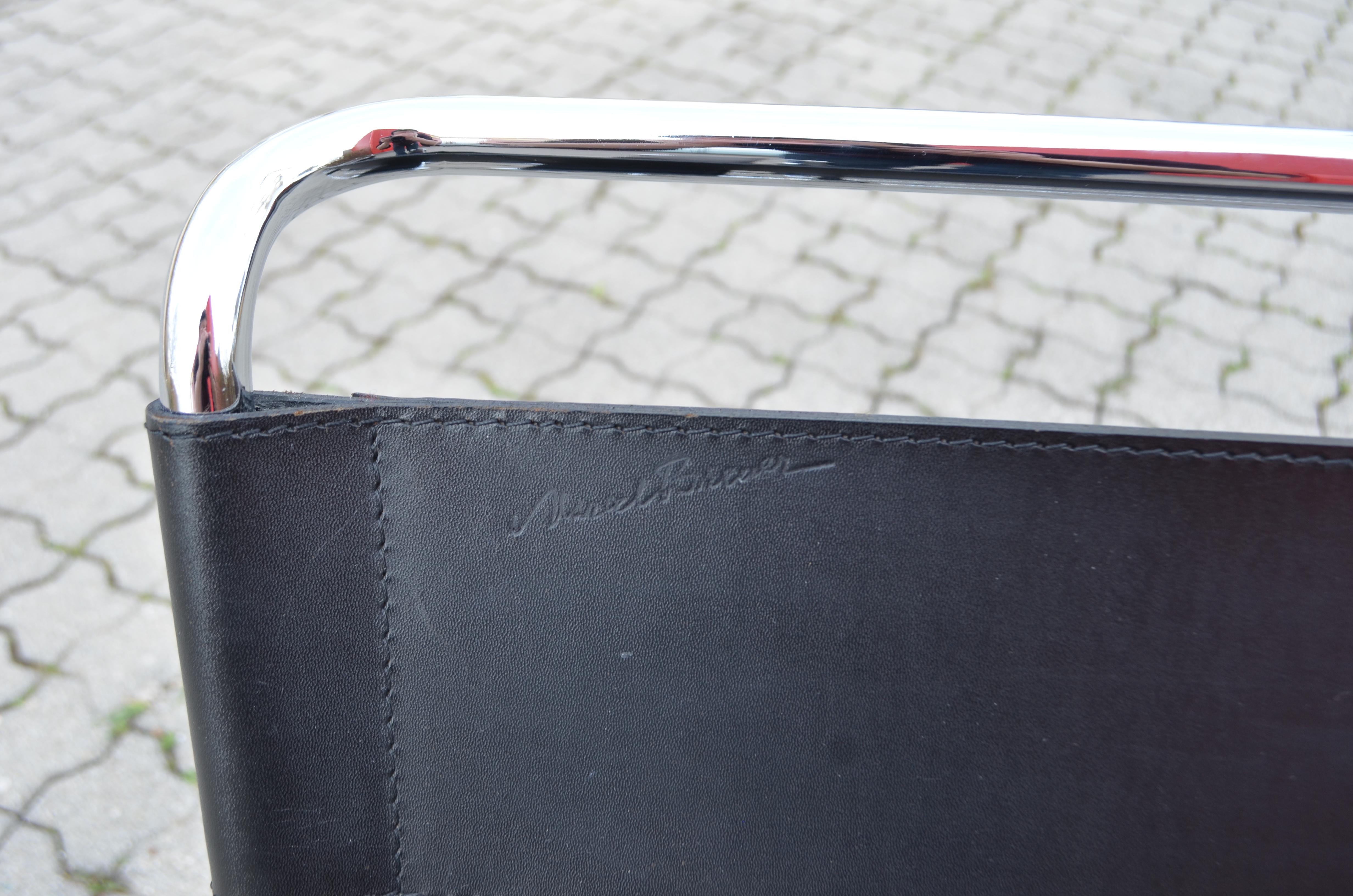 Acier inoxydable Knoll International Chaise Wassily par Marcel Breuer Cuir noir en vente
