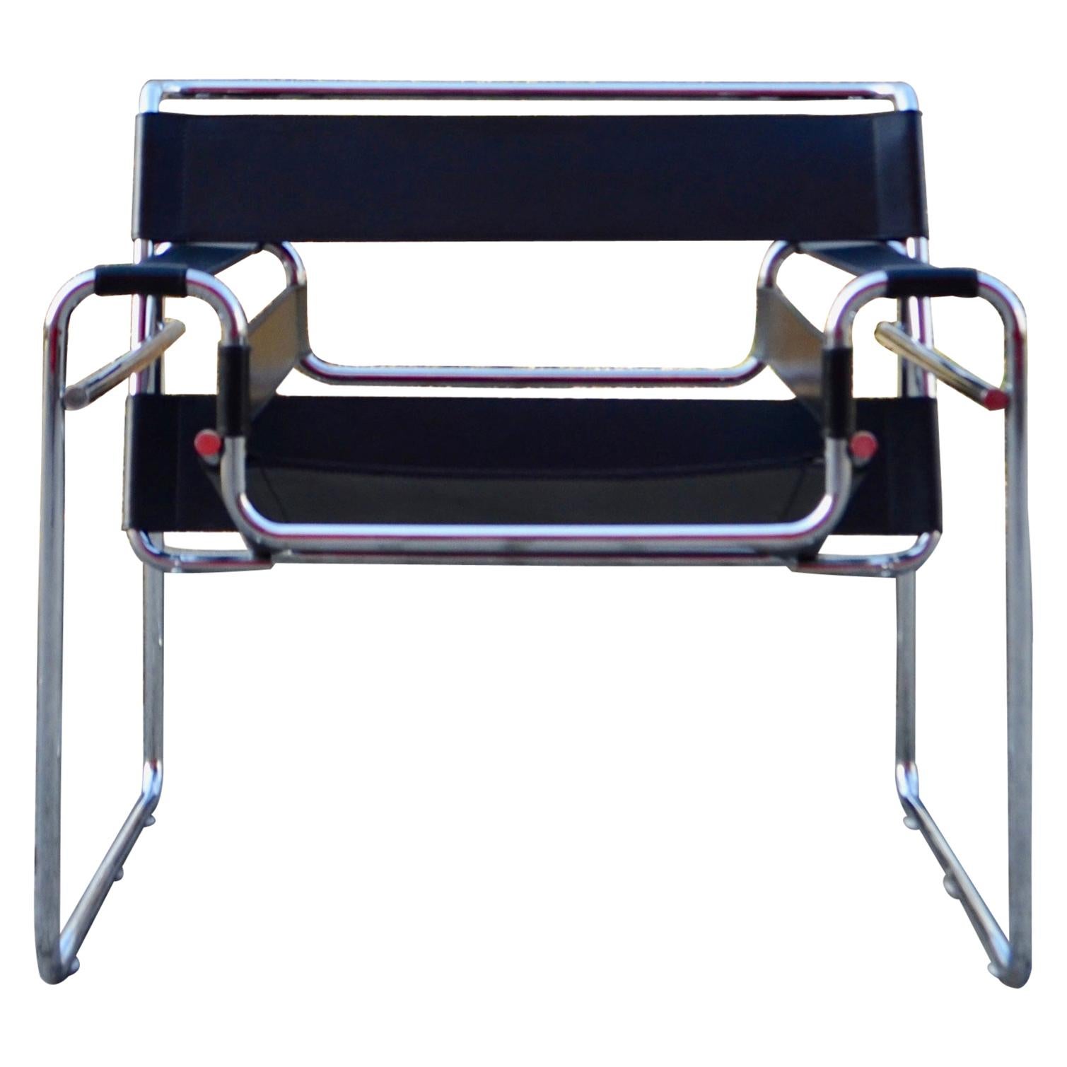 Knoll International Wassily Chair by Marcel Breuer Black Leather