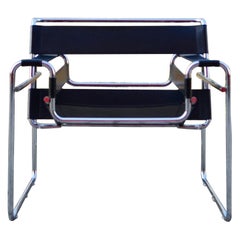 Knoll International Wassily Chair von Marcel Breuer Schwarzes Leder