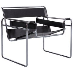 Knoll International Wassily Leather Armchair Black Chair by Marcel Breuer