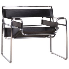 Knoll International Wassily Leather Armchair Black Chair by Marcel Breuer