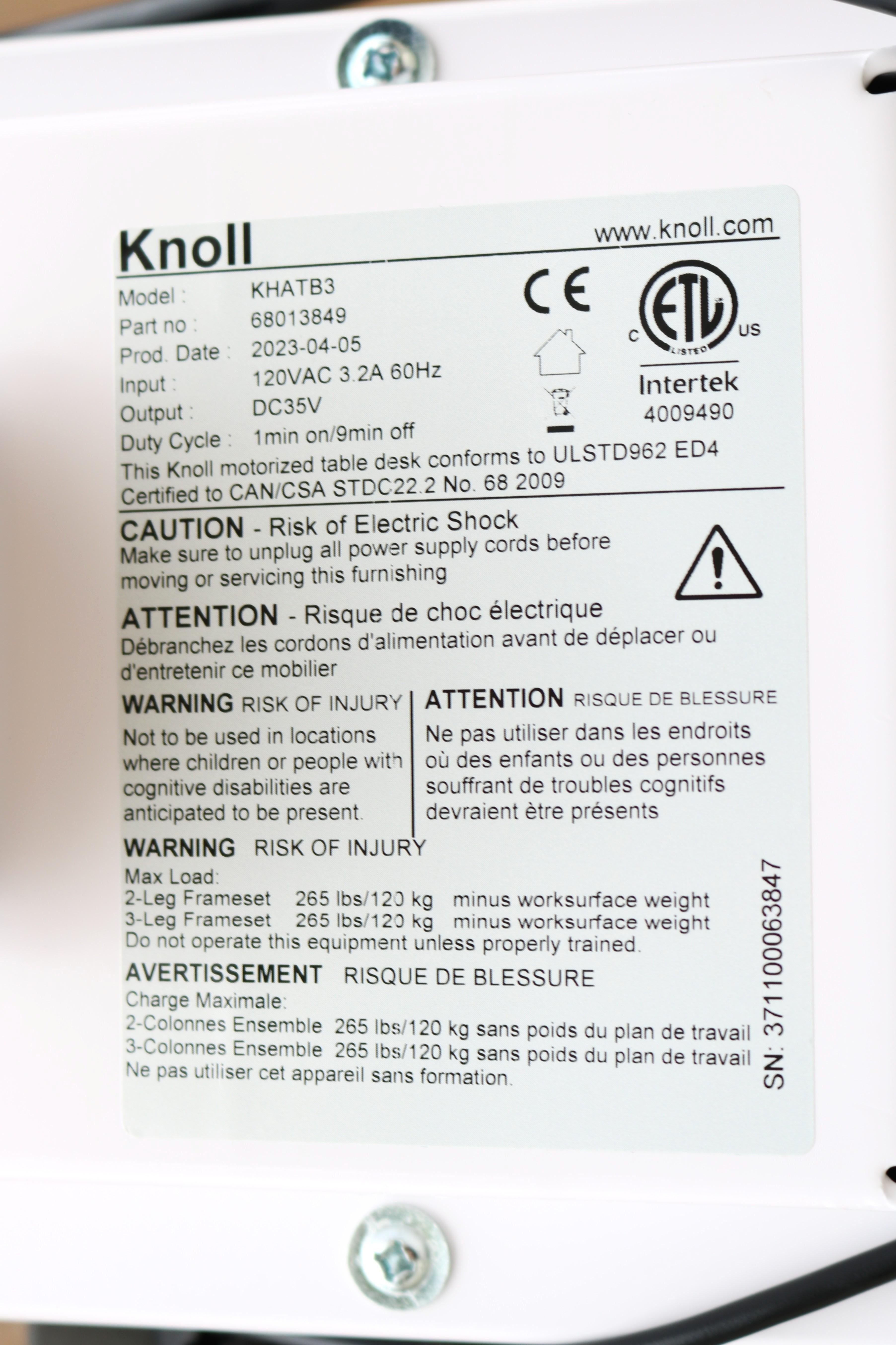 Knoll K. Stand Electric Height-Adjustable Rectangle White Table Desk For Sale 12