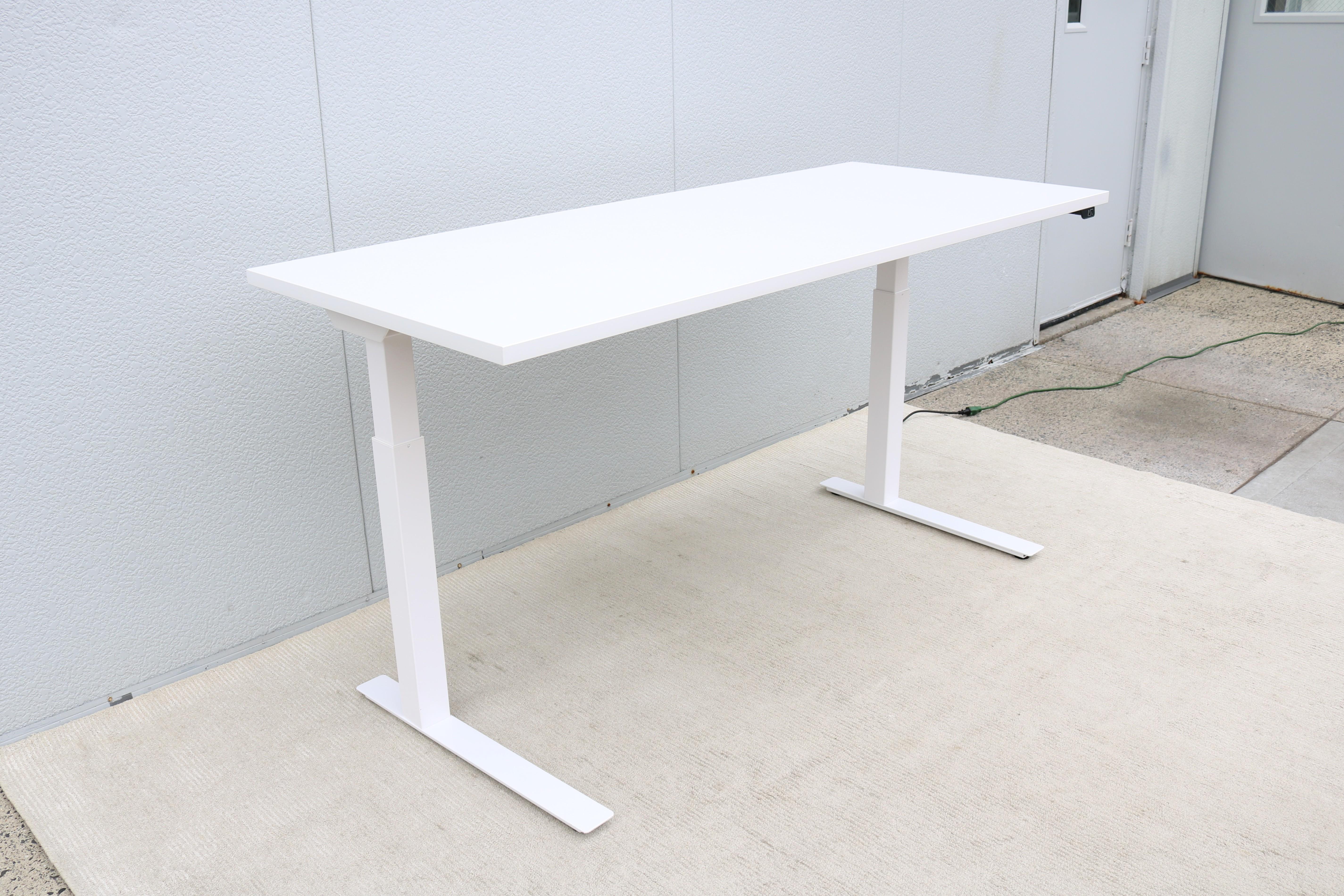 American Knoll K. Stand Electric Height-Adjustable Rectangle White Table Desk For Sale