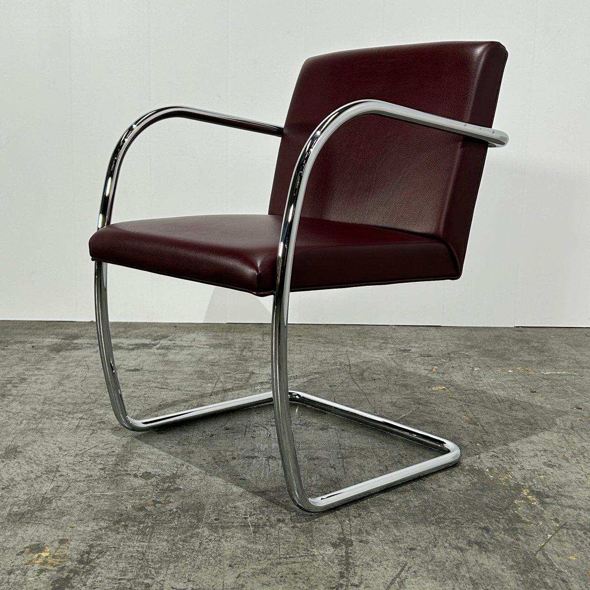 Knoll Leather Brno Tubular Brown Chair von Ludwig Mies van der Rohe, Sechser-Set (amerikanisch) im Angebot