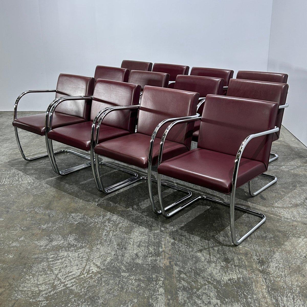 Knoll Leather Brno Tubular Brown Chair von Ludwig Mies van der Rohe, Sechser-Set (Stahl) im Angebot