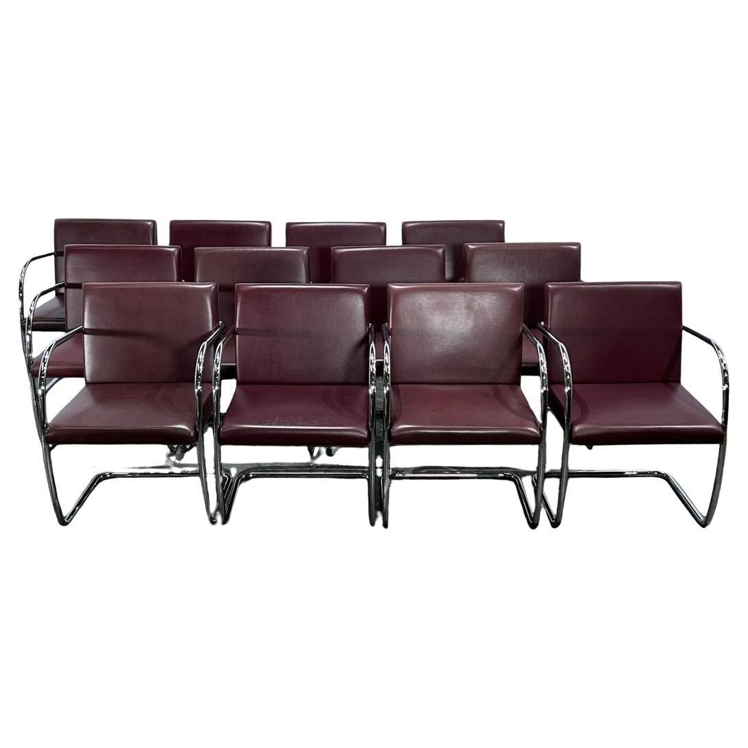 Chaise en cuir Brno Tubular Brown de Ludwig Mies van der Rohe, ensemble de six pièces