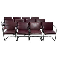 Knoll Leather Brno Tubular Brown Chair by Ludwig Mies van der Rohe, Set of Six