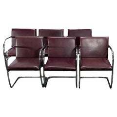 Sedia in pelle Brno Tubular Brown di Ludwig Mies van der Rohe, set di sei persone
