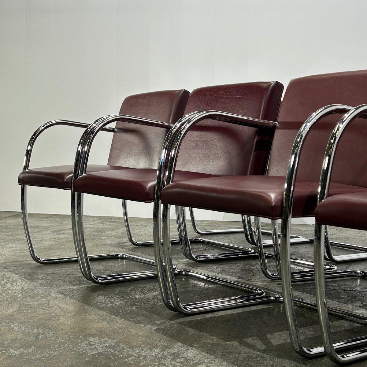 Knoll Lederstühle Brünnchen braun von Ludwig Mies van der Rohe, Sechser-Set (Stahl) im Angebot