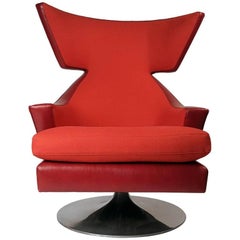 Knoll Leather Wing Back Swivel Lounge Chair Designed by Joe D'urso