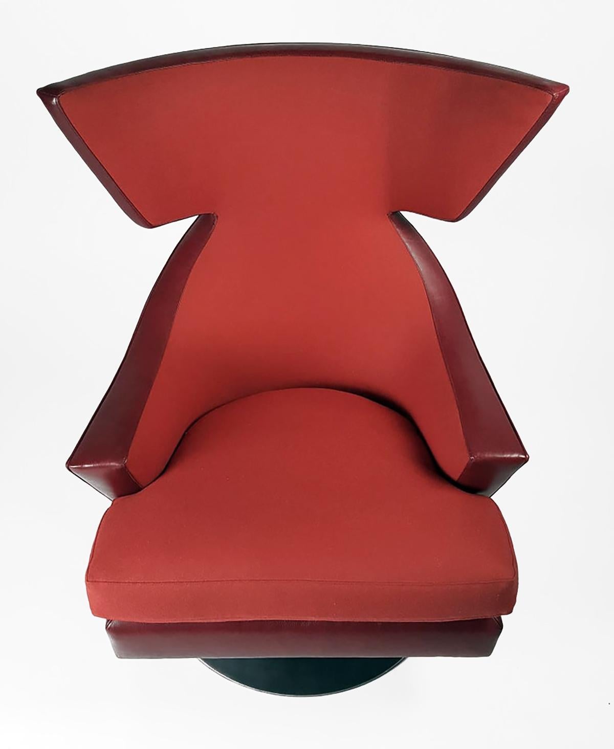 Steel Knoll Leather Wing Back Swivel Lounge Chair Designed by Joe D'urso