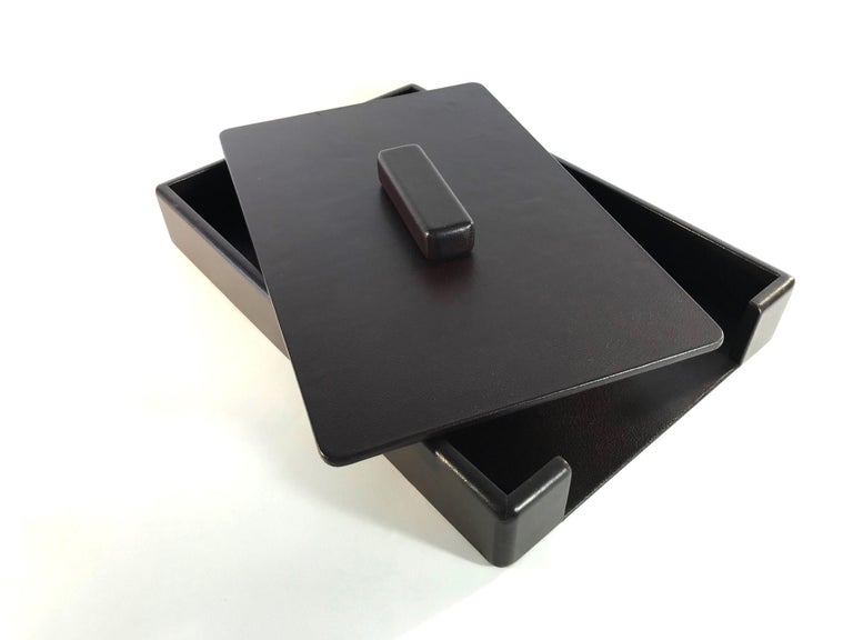 Knoll Leather Wrapped Leather Paper Desk Tray by Smokador in Chocolate