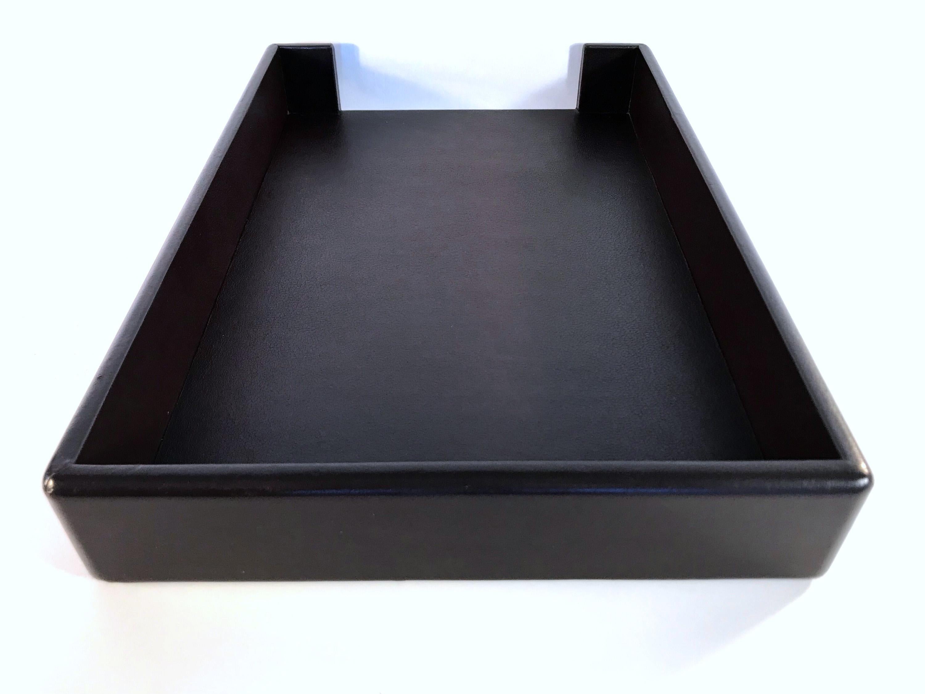 Late 20th Century Knoll Leather Wrapped Leather Paper Desk Tray by Smokador in Chocolate Brown