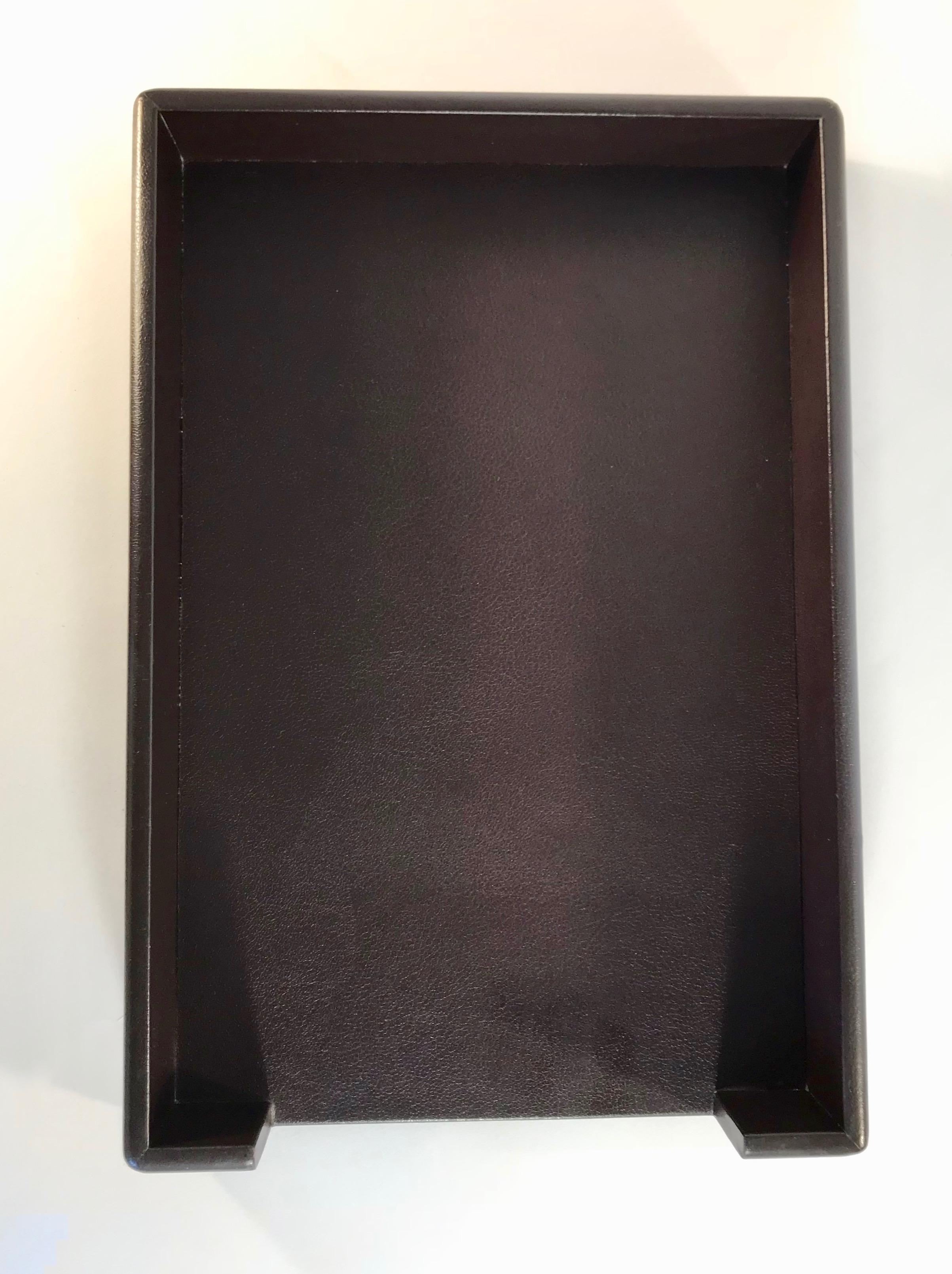 Knoll Leather Wrapped Leather Paper Desk Tray by Smokador in Chocolate Brown 1
