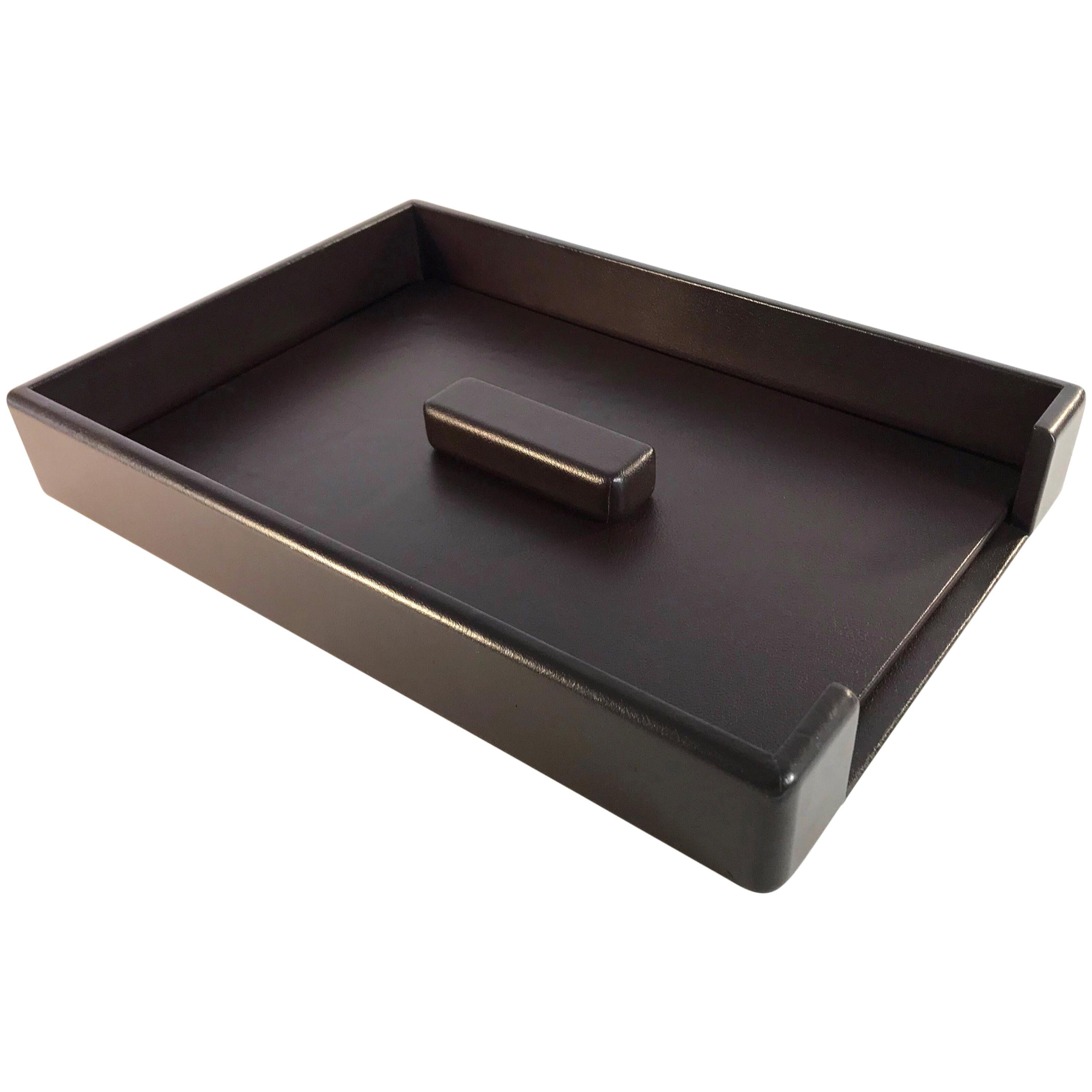 Knoll Leather Wrapped Leather Paper Desk Tray by Smokador in Chocolate Brown