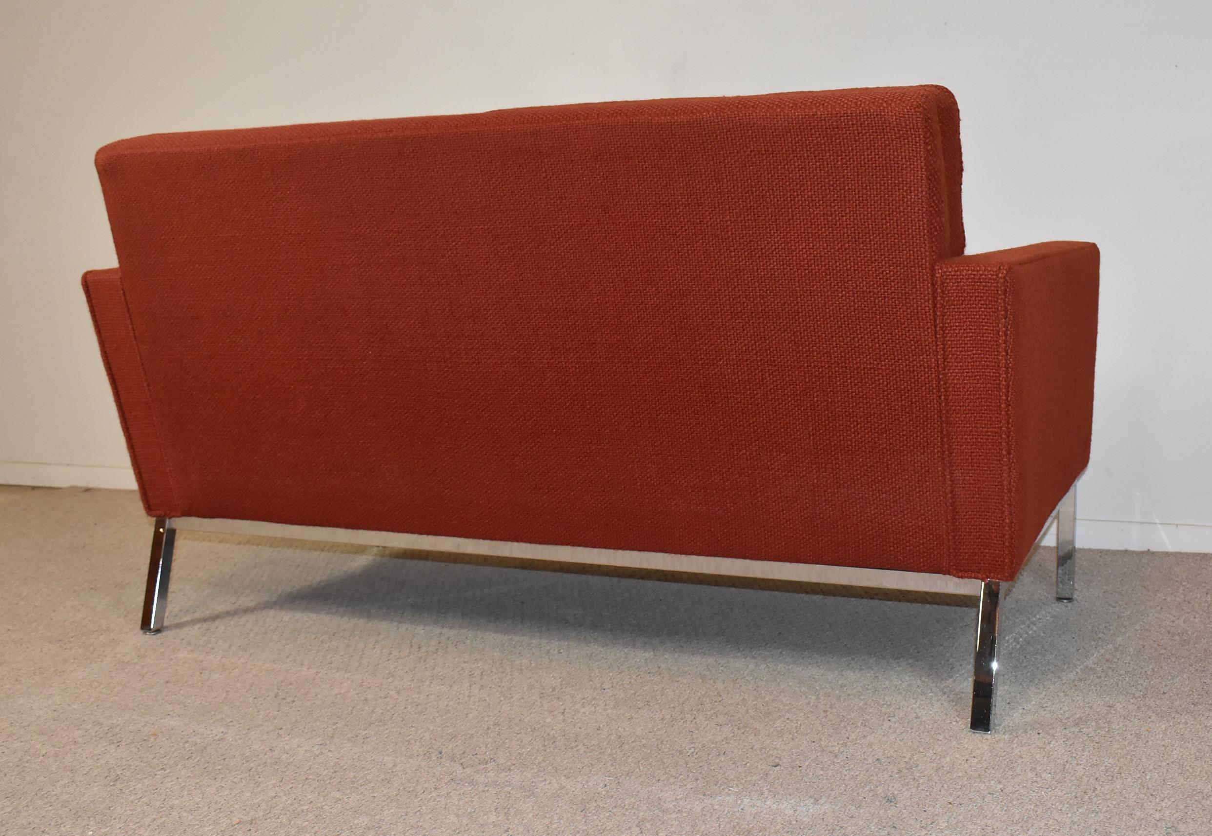 Knoll Loveseat with Burnt Orange Wool Upholstery and Chrome Legs For Sale 1
