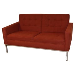 Vintage Knoll Loveseat with Burnt Orange Wool Upholstery and Chrome Legs