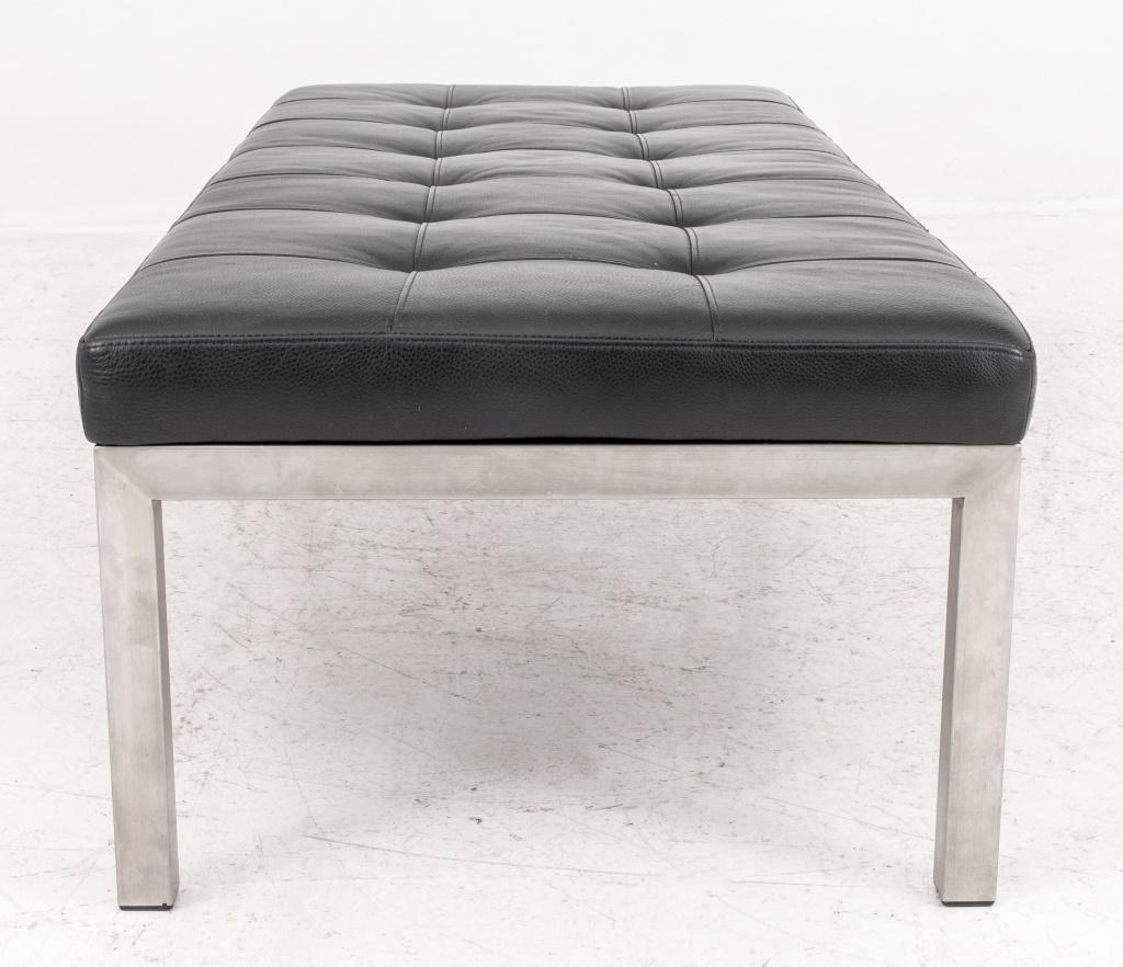 Contemporary Knoll Manner Black Leather and Chrome Bench