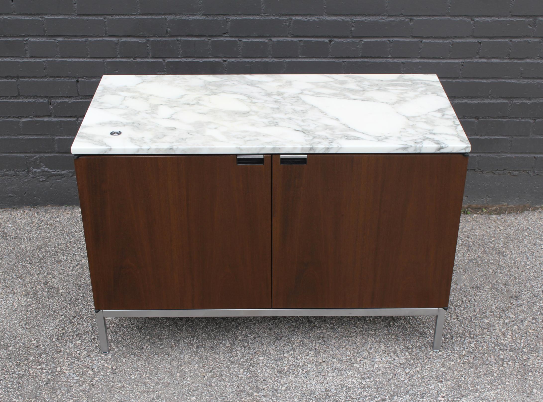 Mid-Century Modern Knoll Marble Top Credenza in Walnut and Calacatta Designed by Florence Knoll