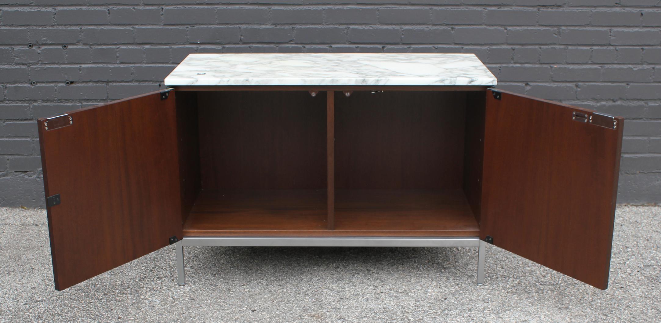 Contemporary Knoll Marble Top Credenza in Walnut and Calacatta Designed by Florence Knoll