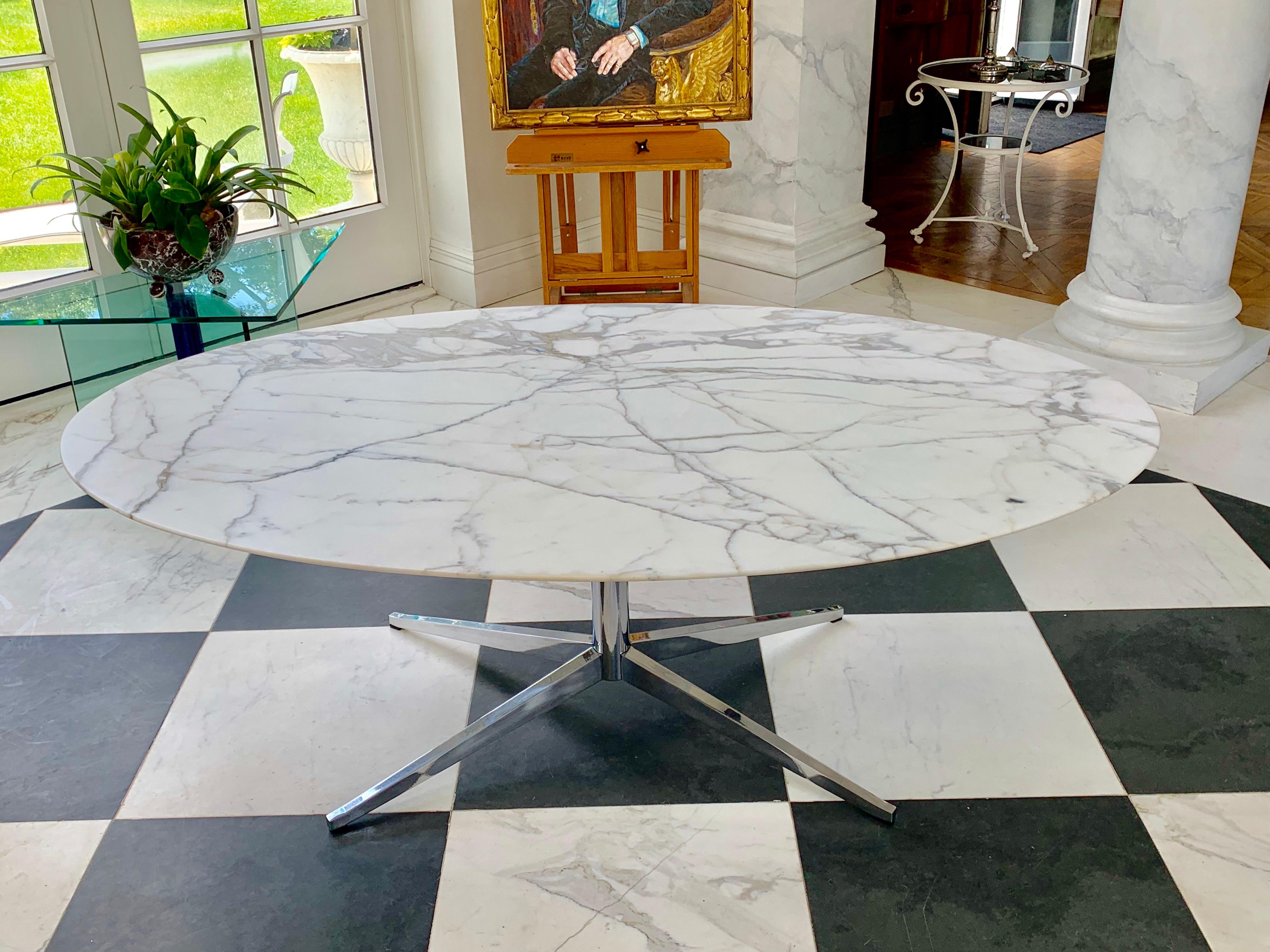 Carrara Marble Knoll Marble Top Oval Dining Table