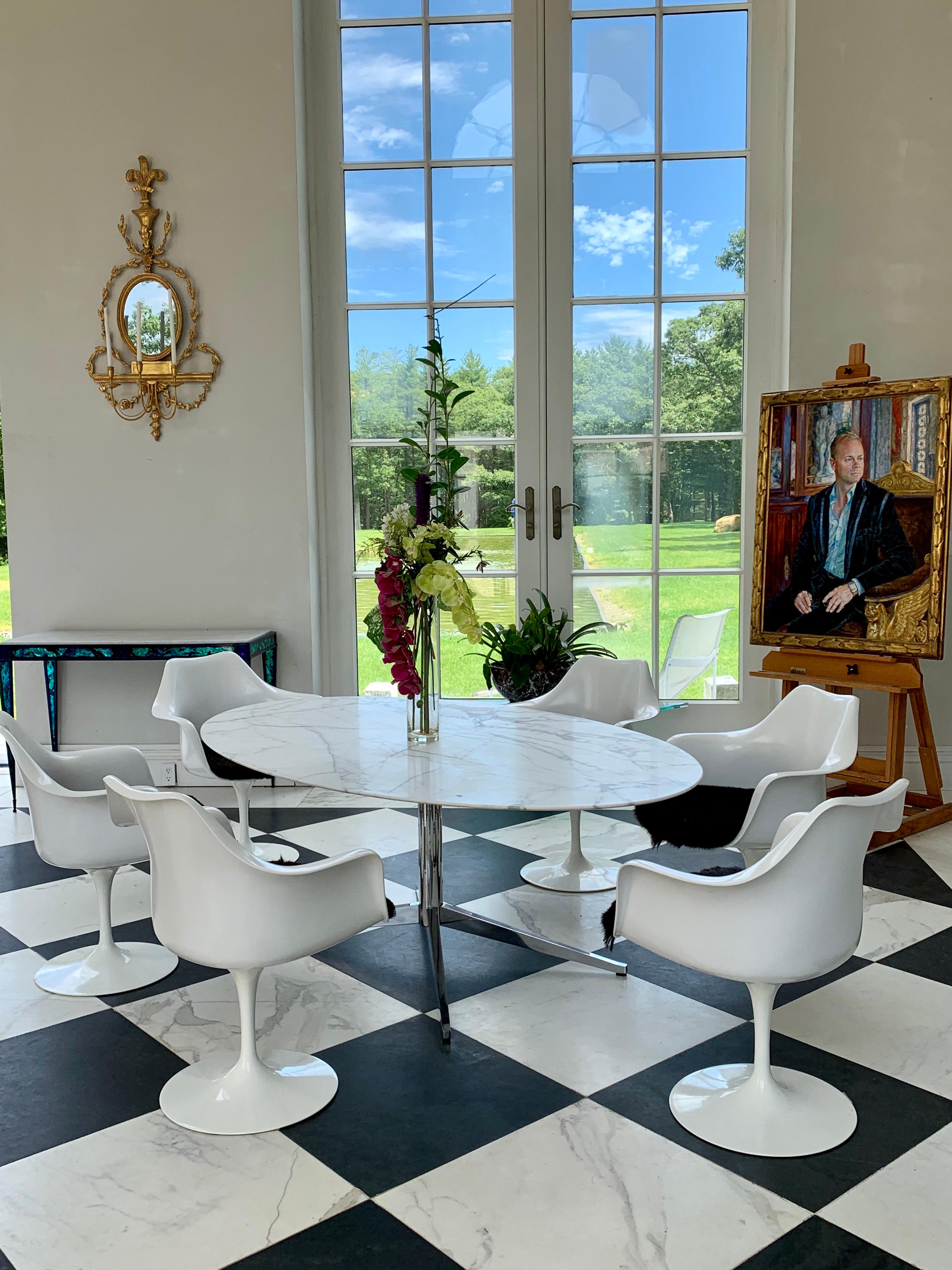 Beveled Knoll Marble Top Oval Dining Table