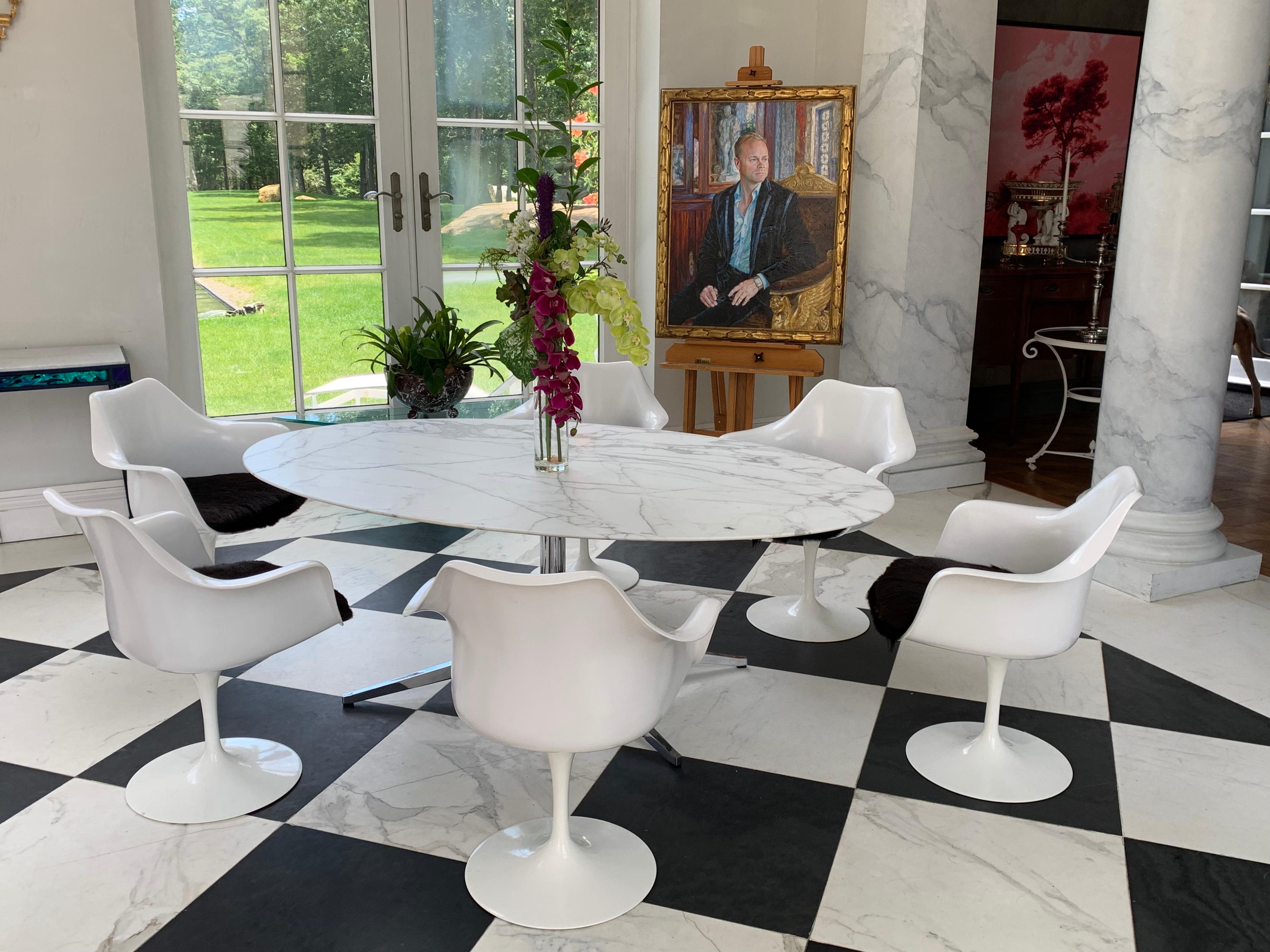 20th Century Knoll Marble Top Oval Dining Table
