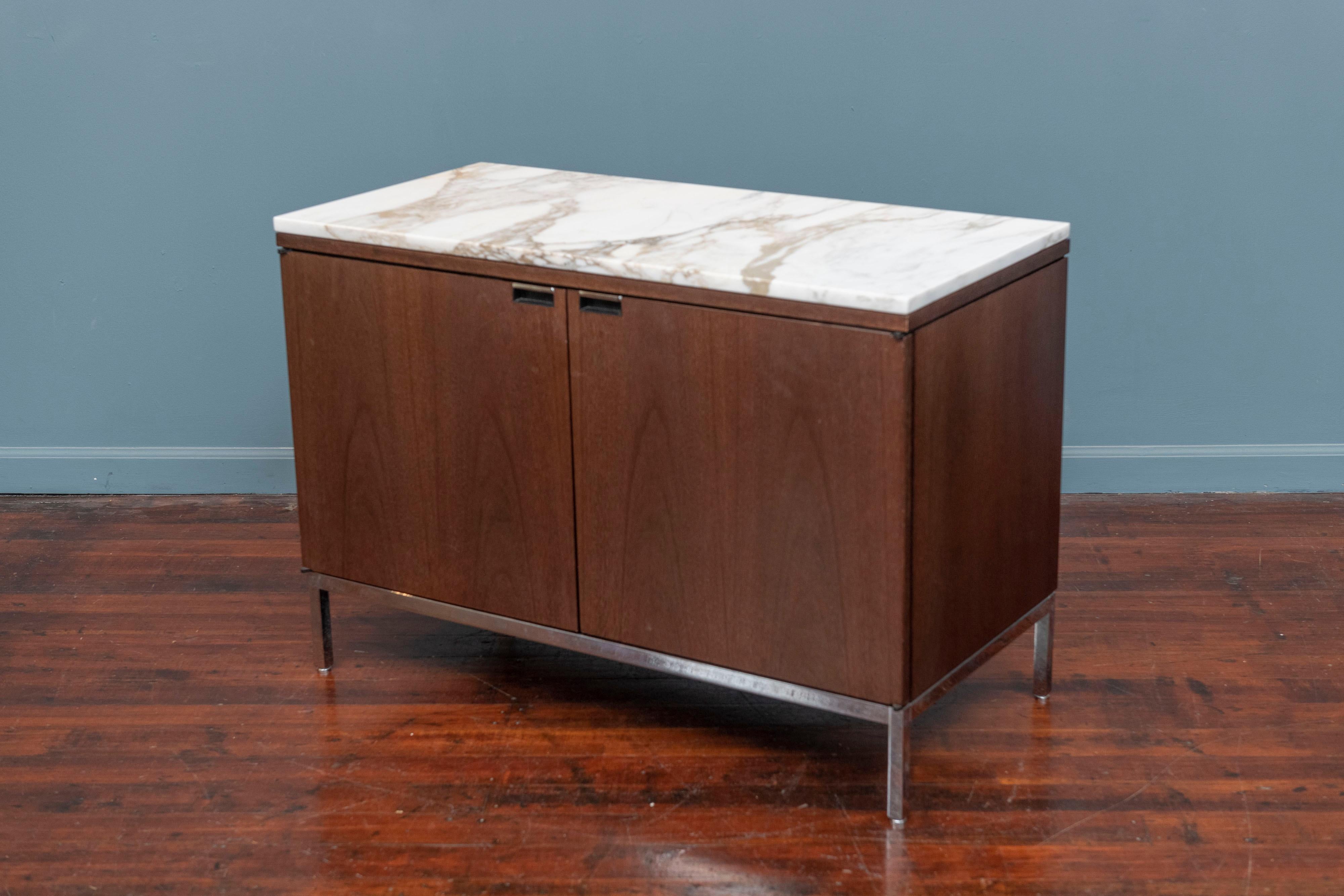 Knoll Style Marble Top Walnut Credenza In Good Condition For Sale In San Francisco, CA