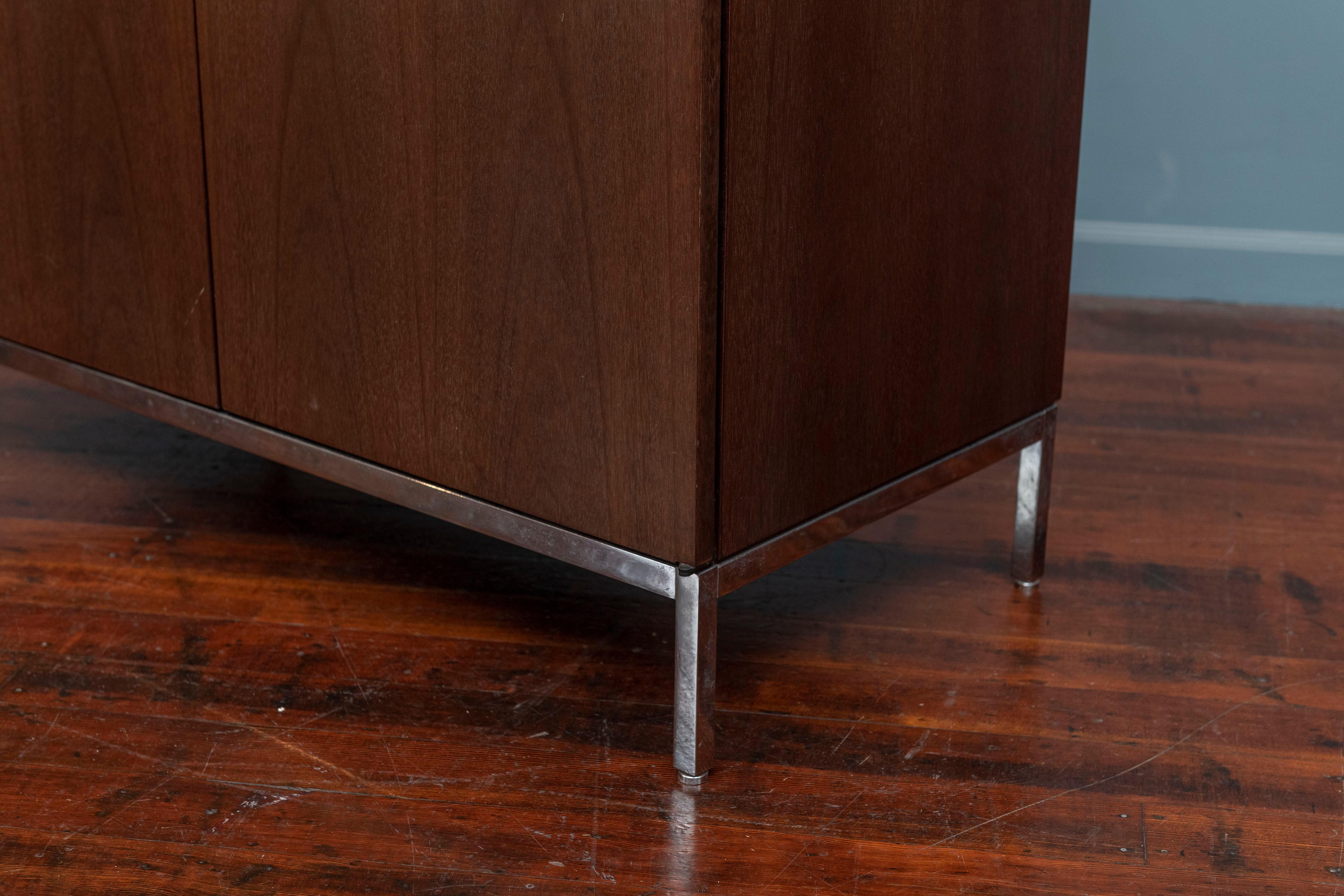 Contemporary Knoll Style Marble Top Walnut Credenza For Sale