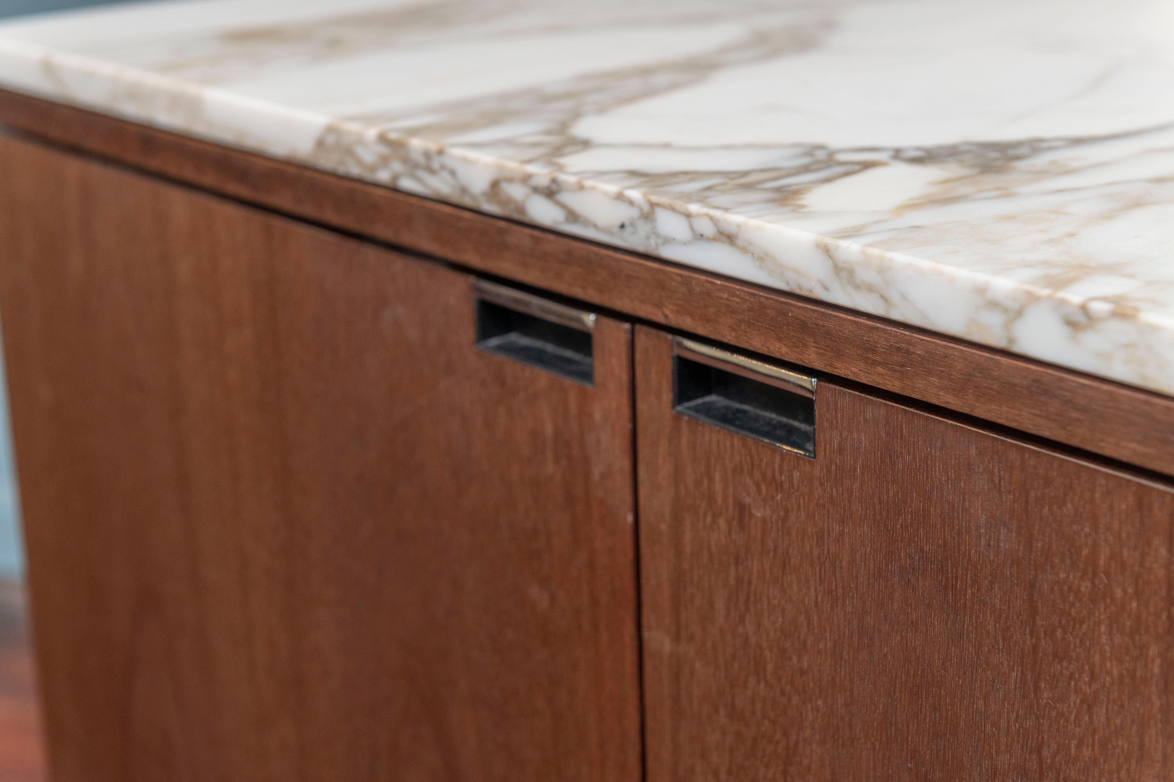 Contemporary Knoll Style Marble Top Walnut Credenza