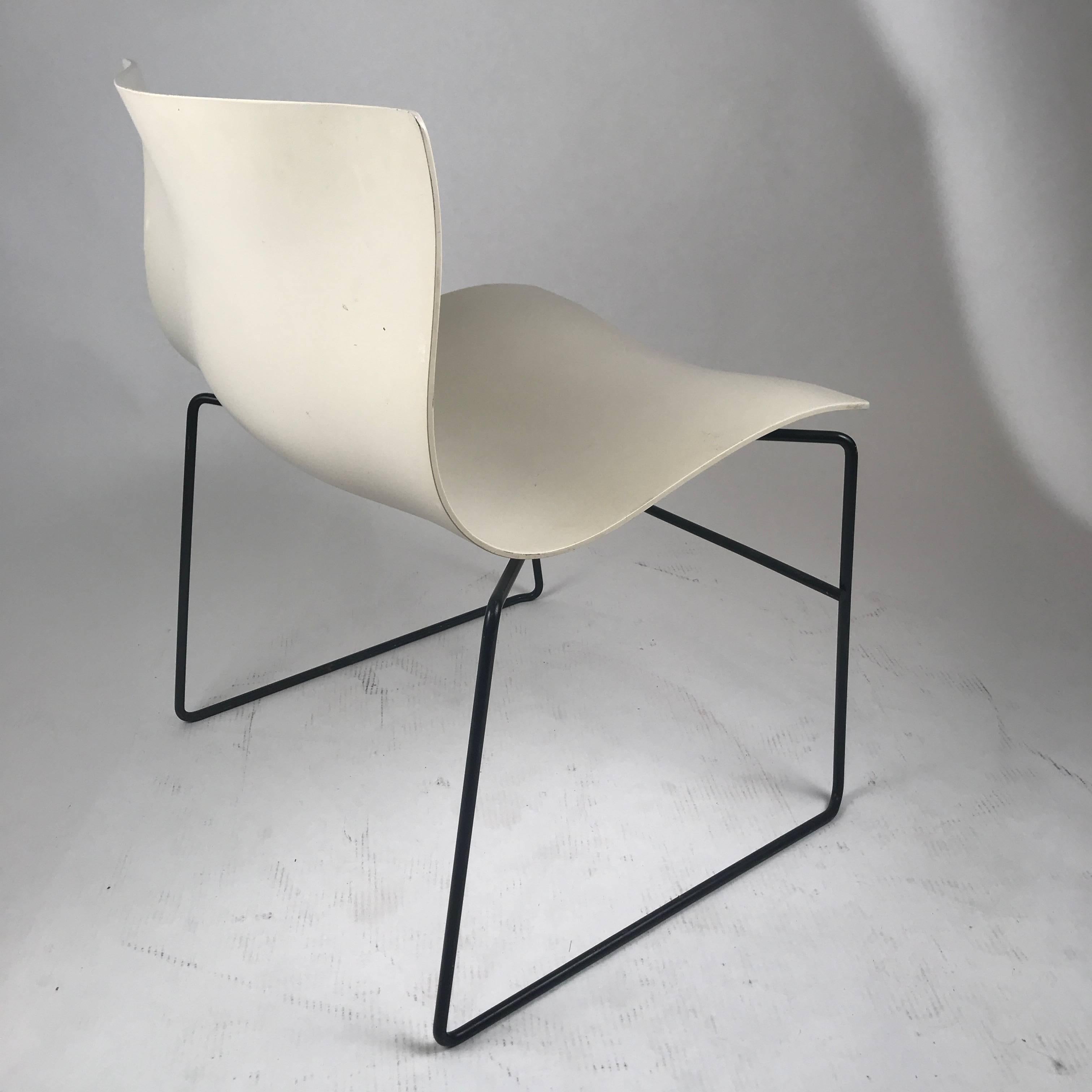 Molded Knoll Massimo Vignelli Handkerchief Stacking Chairs in Black & White 40 Avail