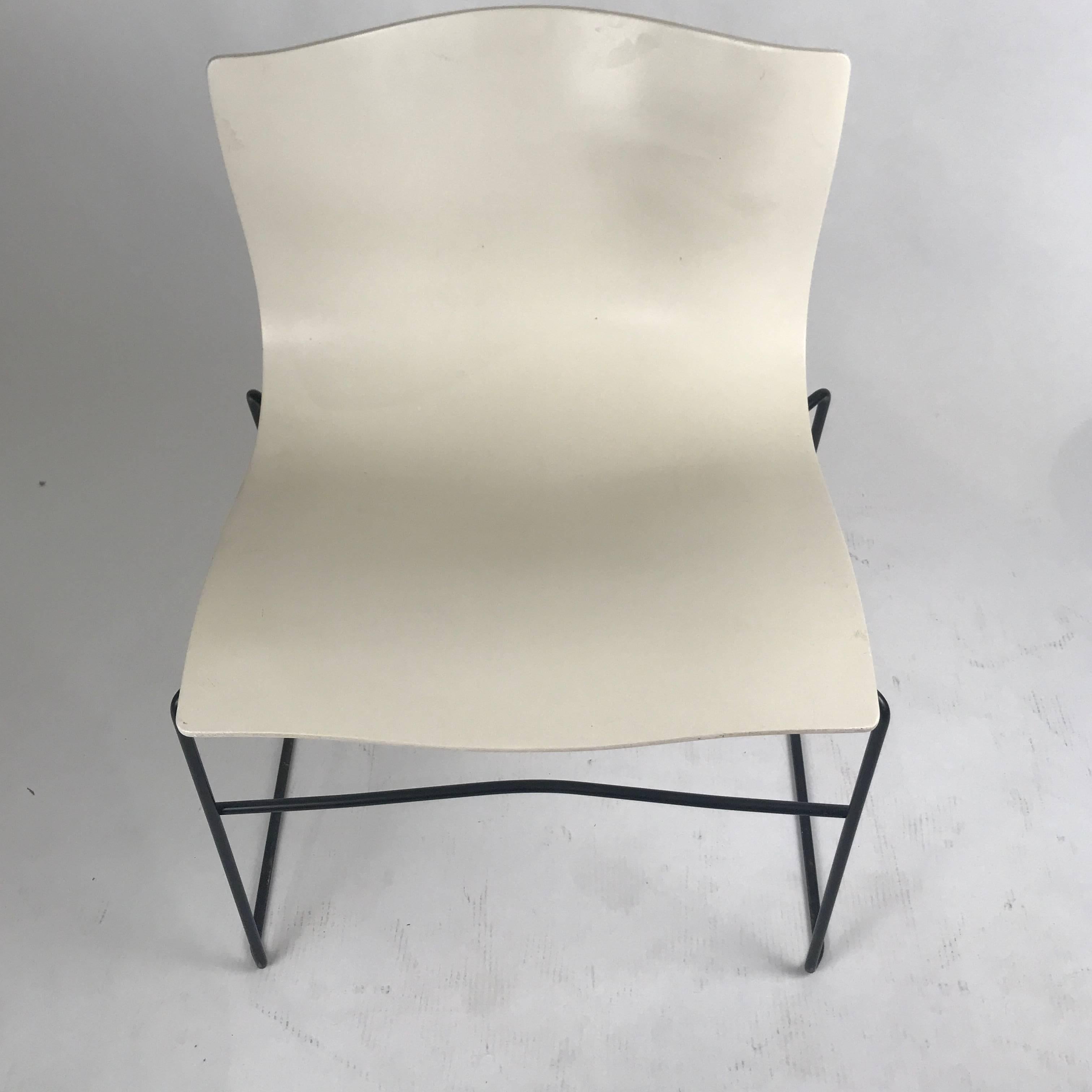 Fiberglass Knoll Massimo Vignelli Handkerchief Stacking Chairs in Black & White 40 Avail