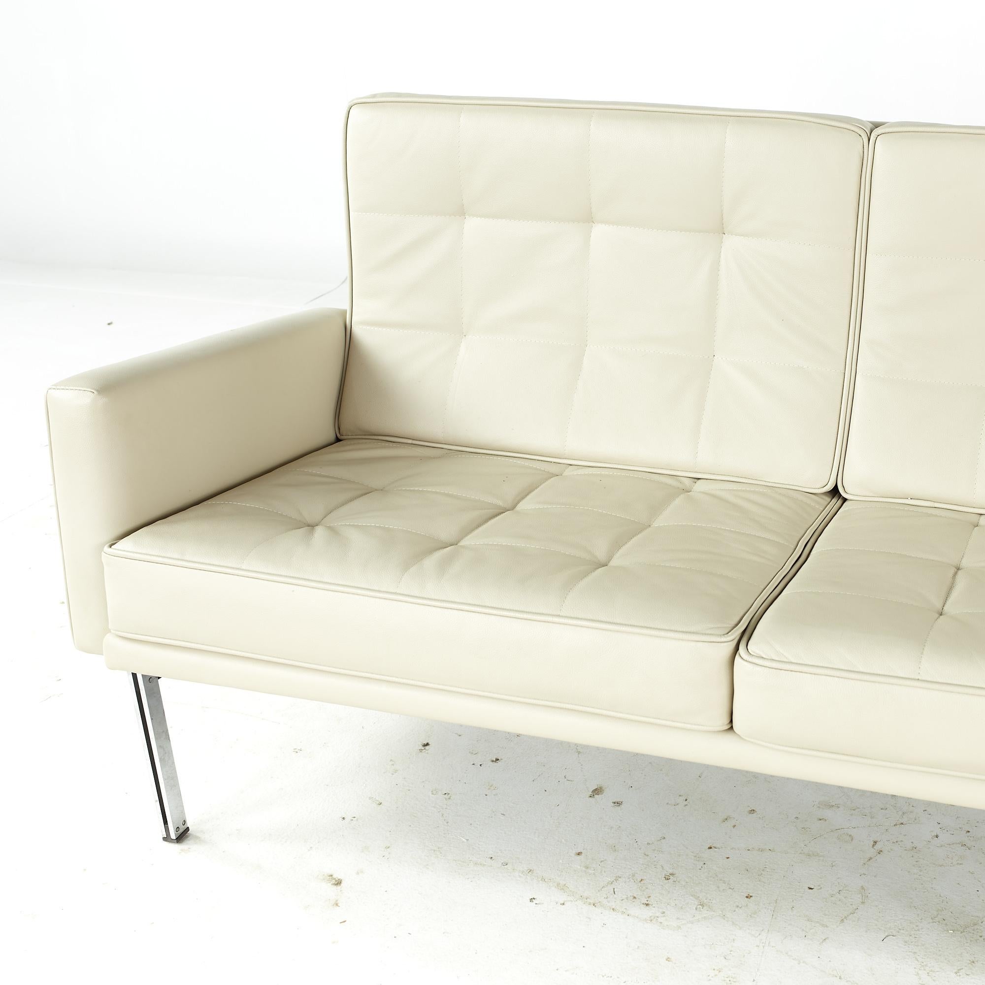 American Knoll Mid Century Chrome and Leather Parallel Bar Sofa For Sale