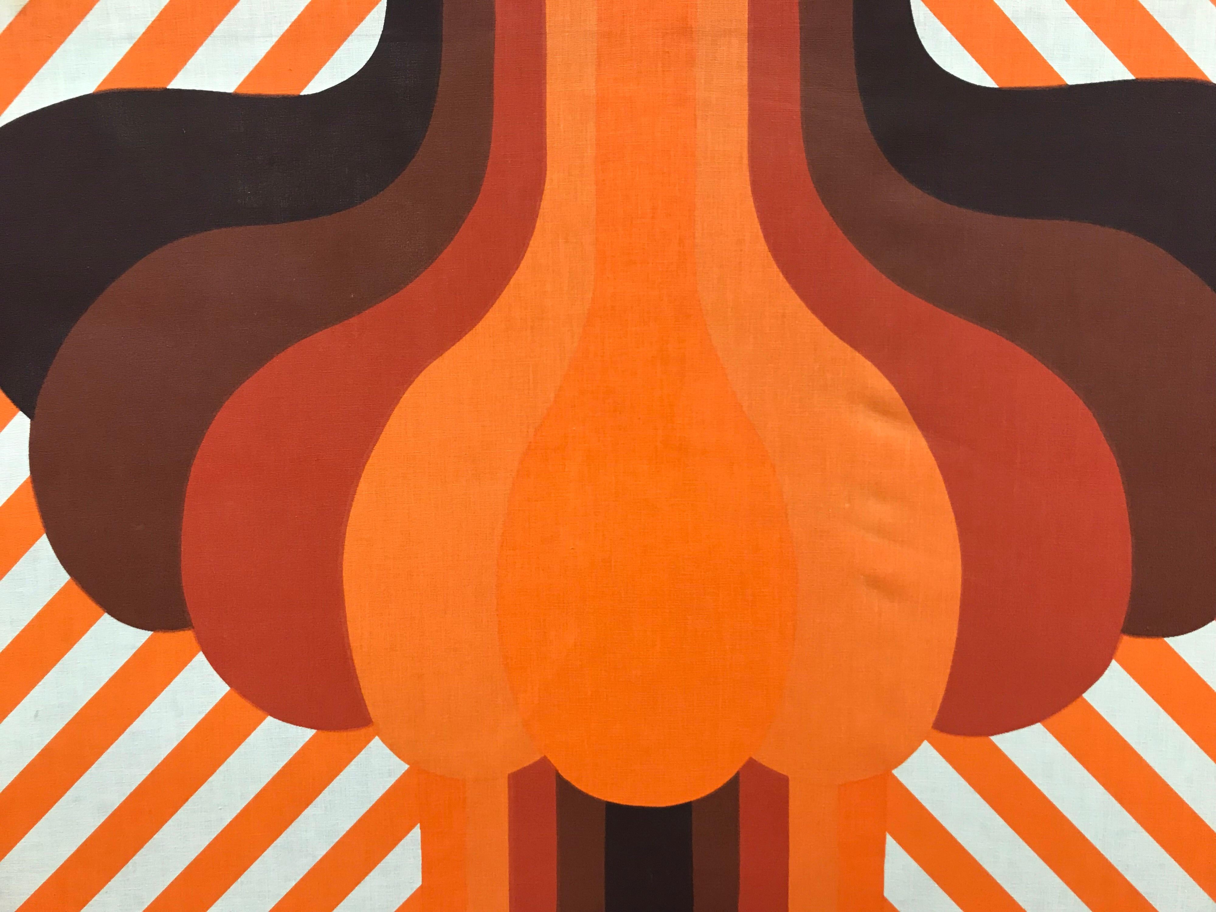 American Knoll Mid-Century Modern Graphic Orange Textile Fabric Wall Art, 1970s