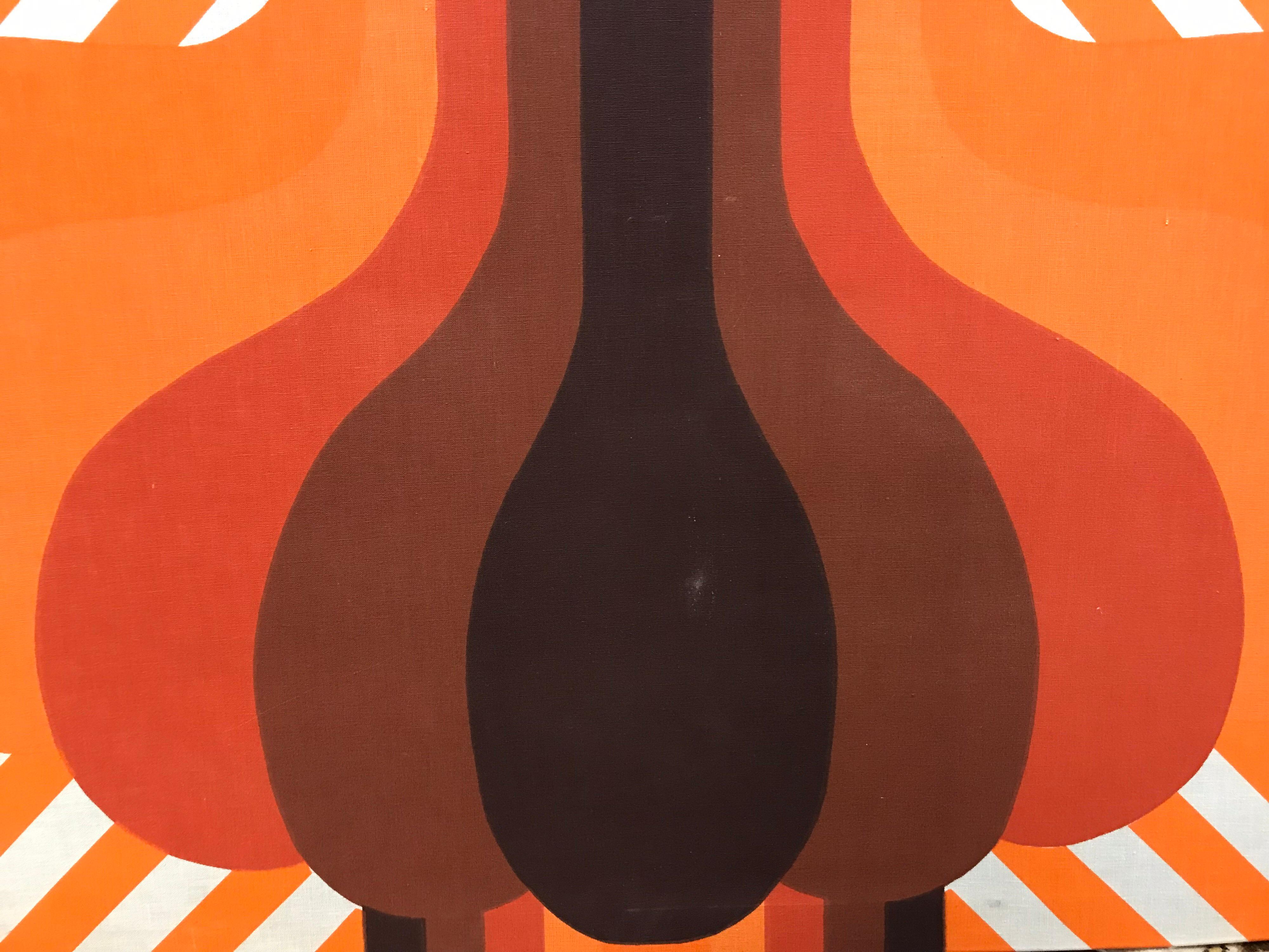 Knoll Mid-Century Modern Graphic Orange Textile Fabric Wall Art, 1970s In Good Condition In West Hartford, CT