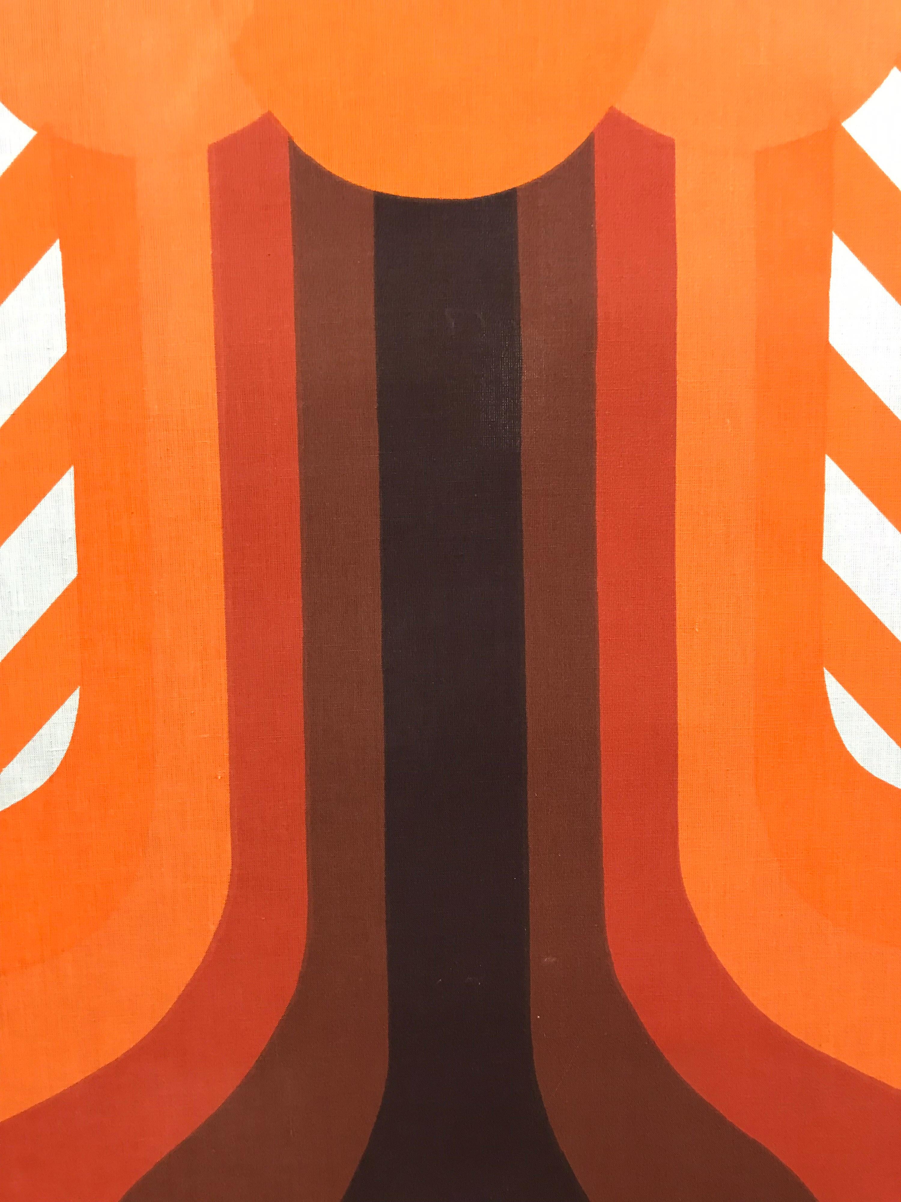 Late 20th Century Knoll Mid-Century Modern Graphic Orange Textile Fabric Wall Art, 1970s