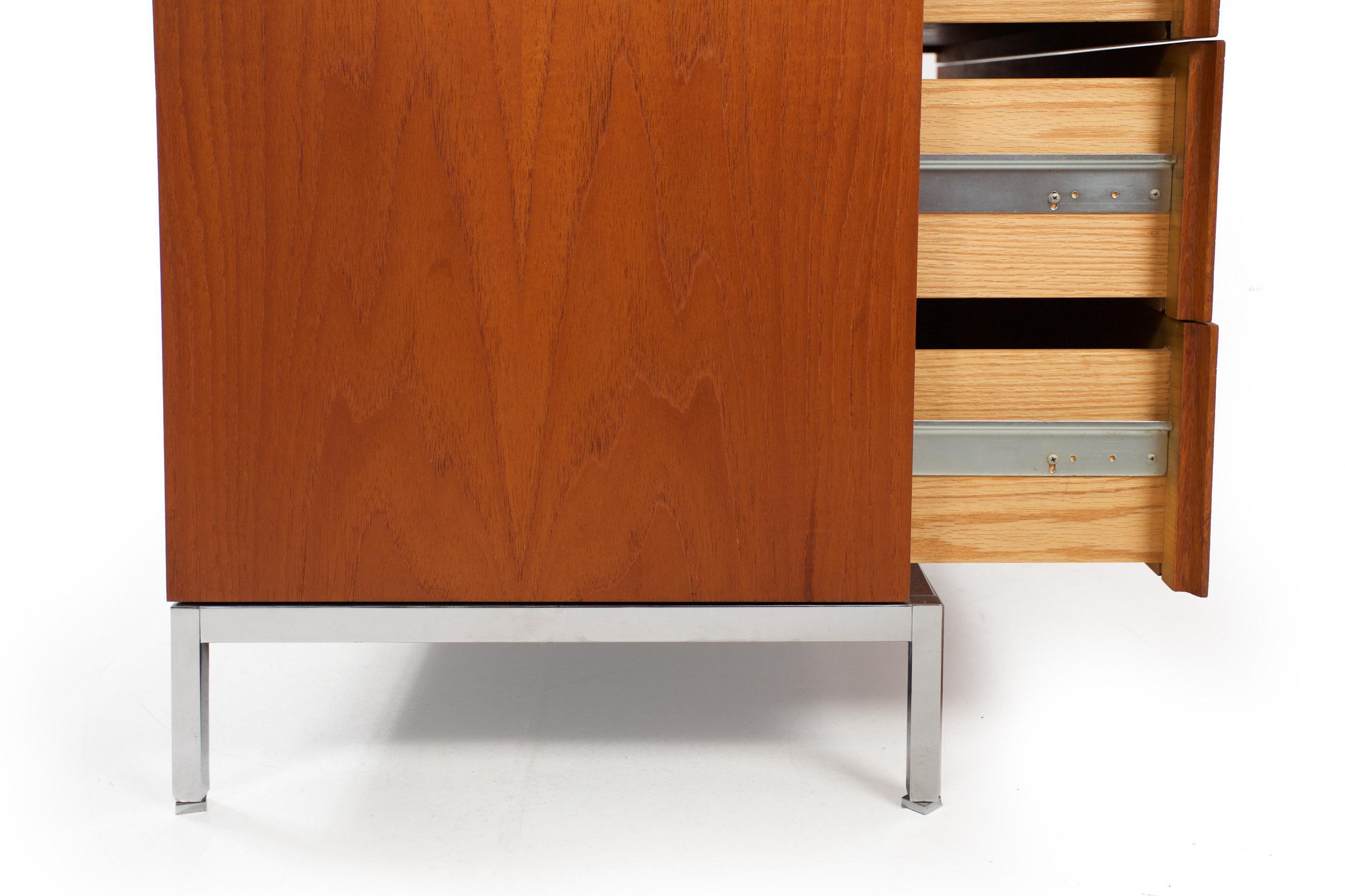Knoll Mid-Century Modern Teak and Chrome Double Chest Credenza, circa 1970 For Sale 6