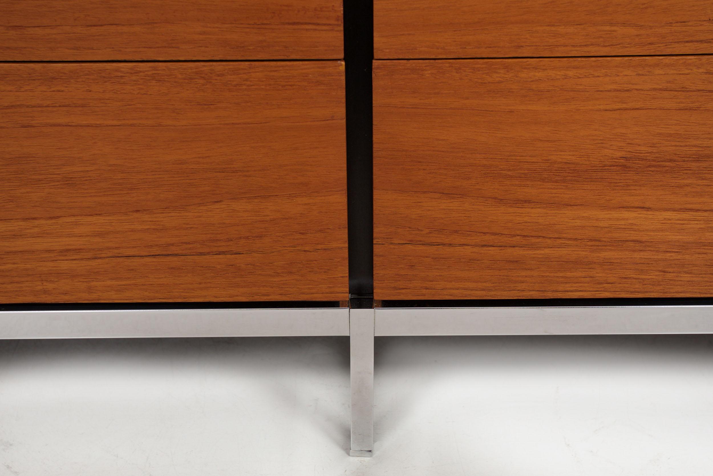 Knoll Mid-Century Modern Teak and Chrome Double Chest Credenza, circa 1970 For Sale 13