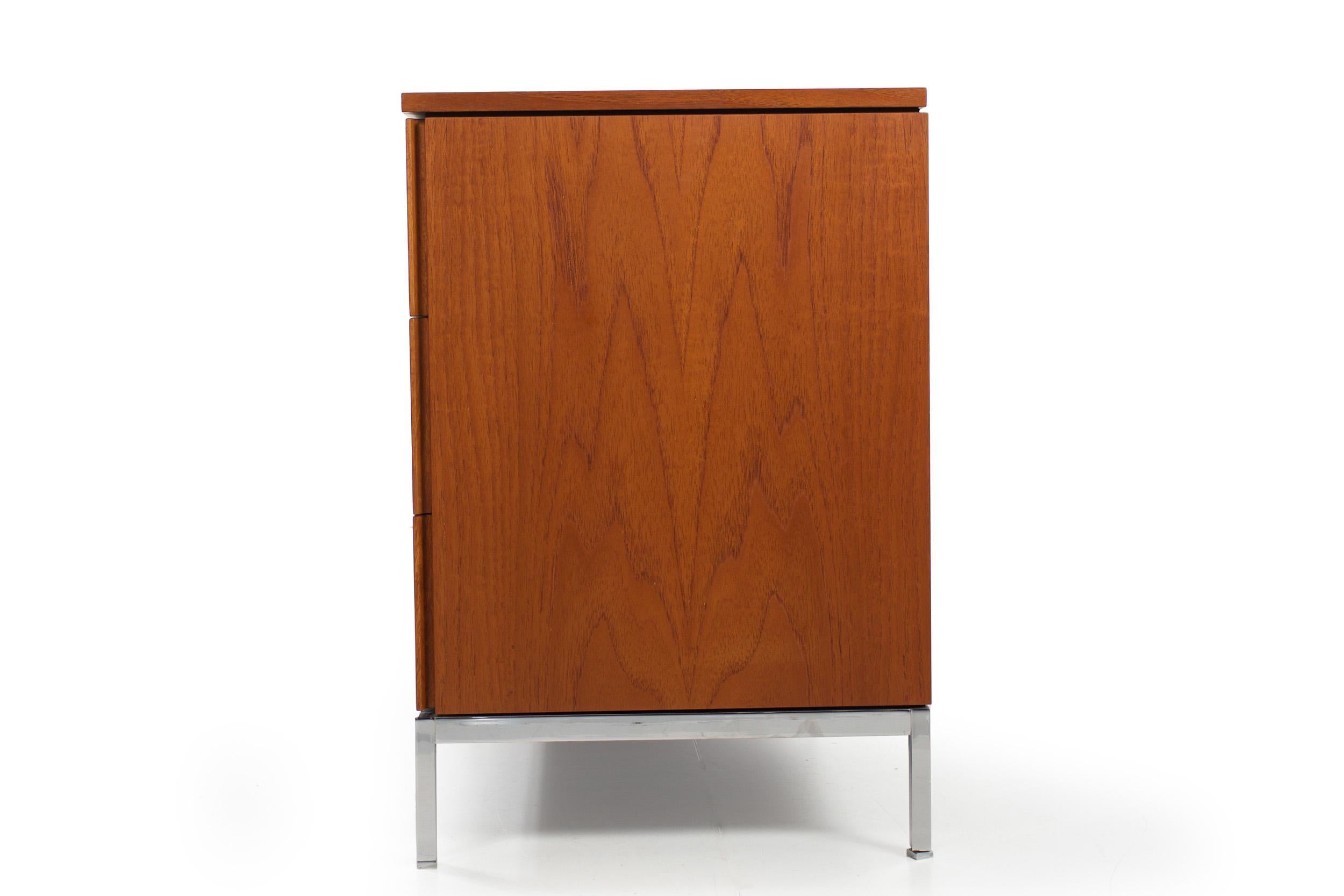 American Knoll Mid-Century Modern Teak and Chrome Double Chest Credenza, circa 1970 For Sale