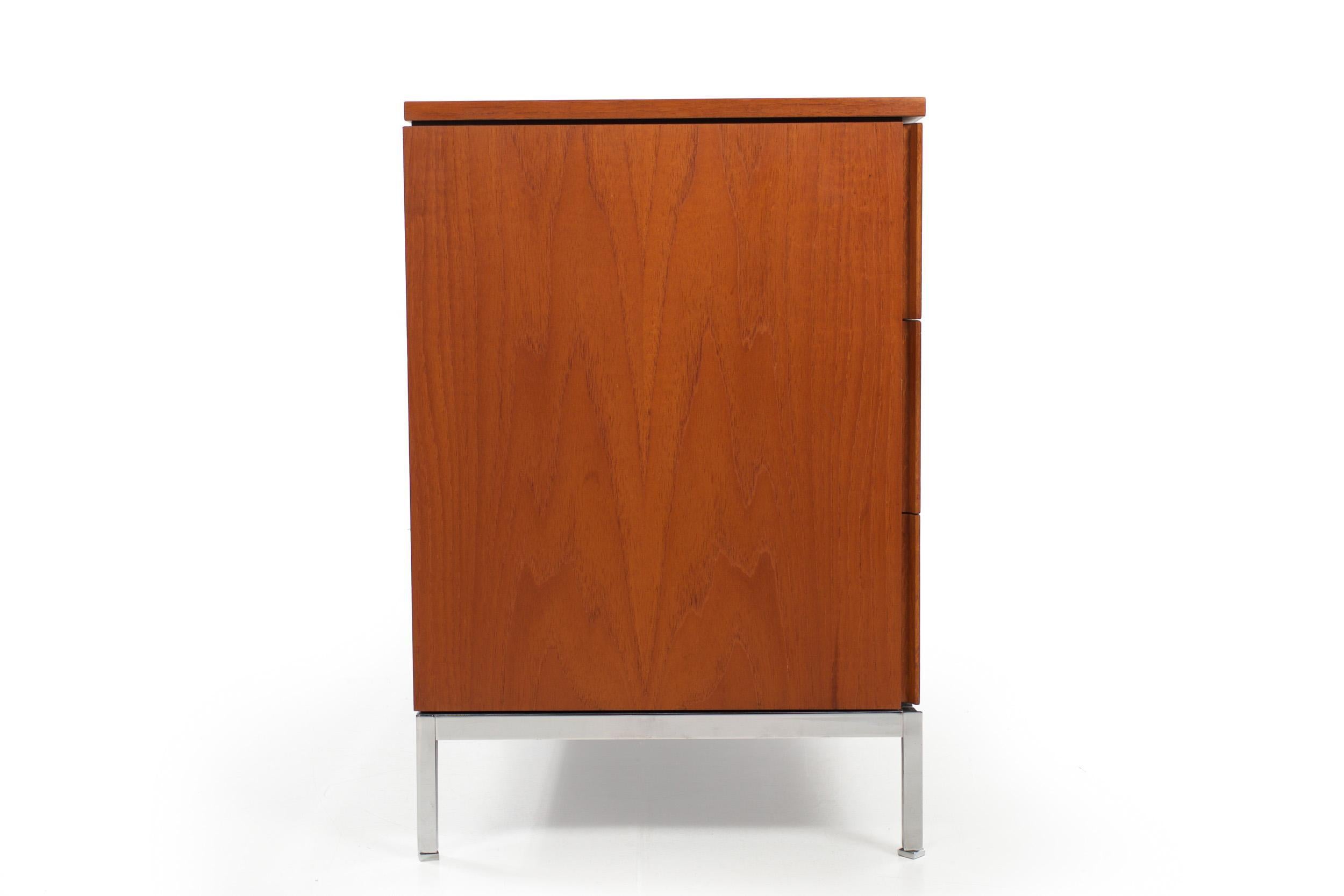 20th Century Knoll Mid-Century Modern Teak and Chrome Double Chest Credenza, circa 1970 For Sale