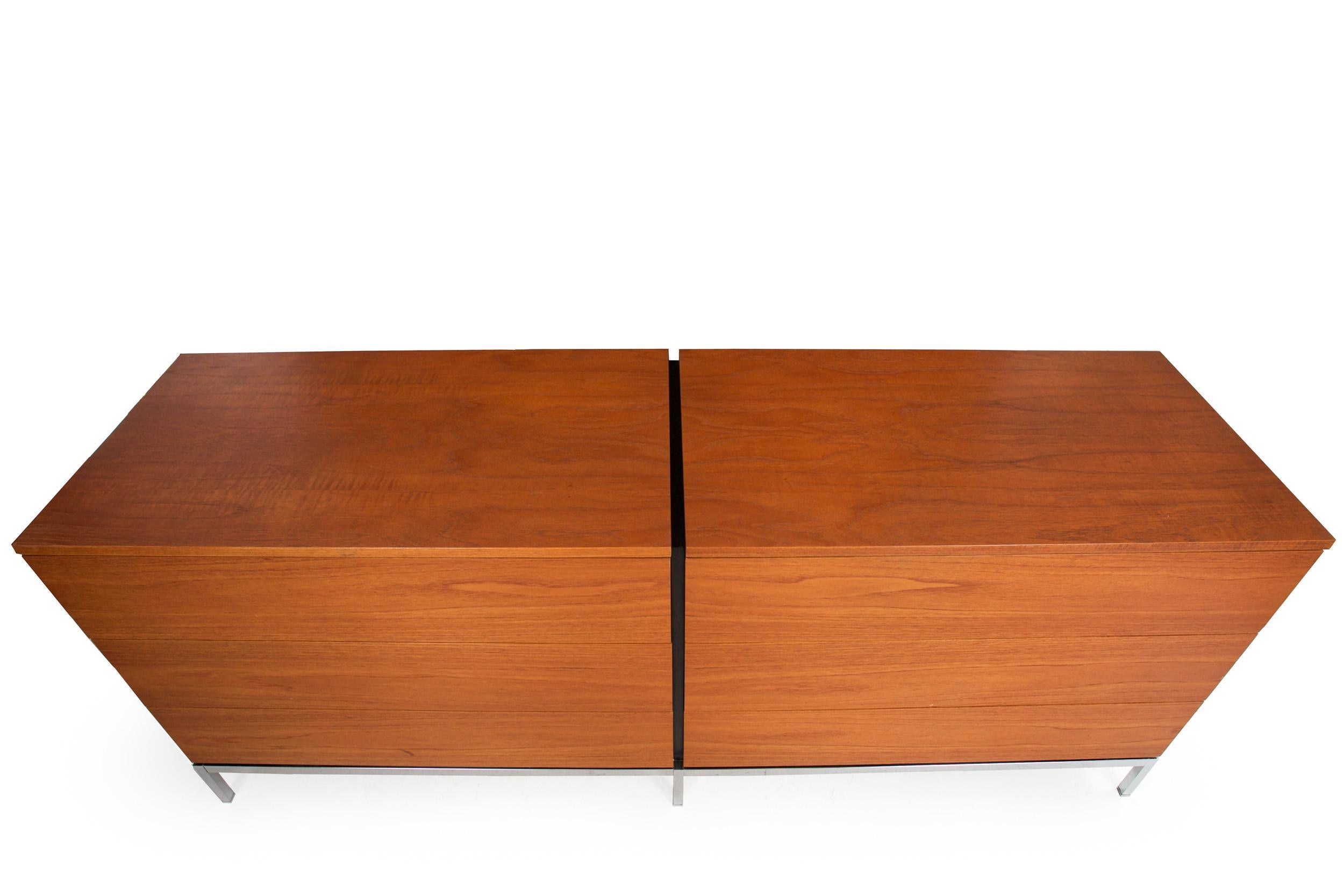 Steel Knoll Mid-Century Modern Teak and Chrome Double Chest Credenza, circa 1970 For Sale