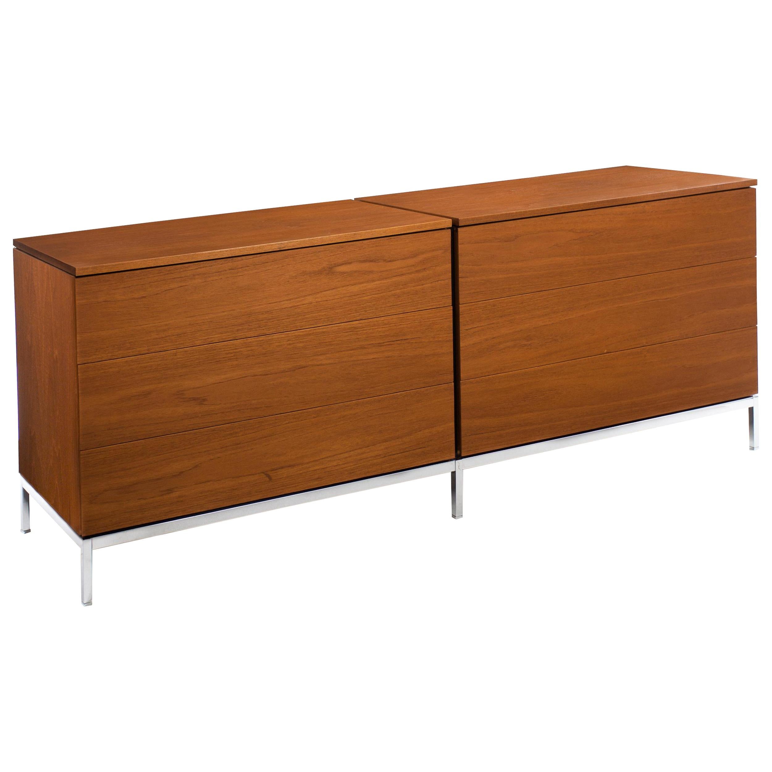 Knoll Mid-Century Modern Teak and Chrome Double Chest Credenza, circa 1970 For Sale