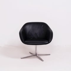 Knoll Mid-Century Modern Turtle Swivel Lounge Chair in Black Leather