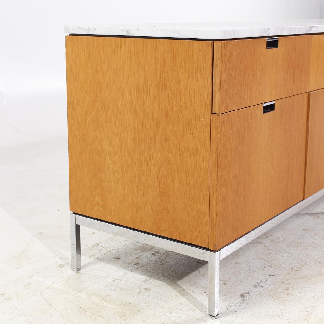 American Knoll Mid Century Natural Oak and White Marble Top Credenza