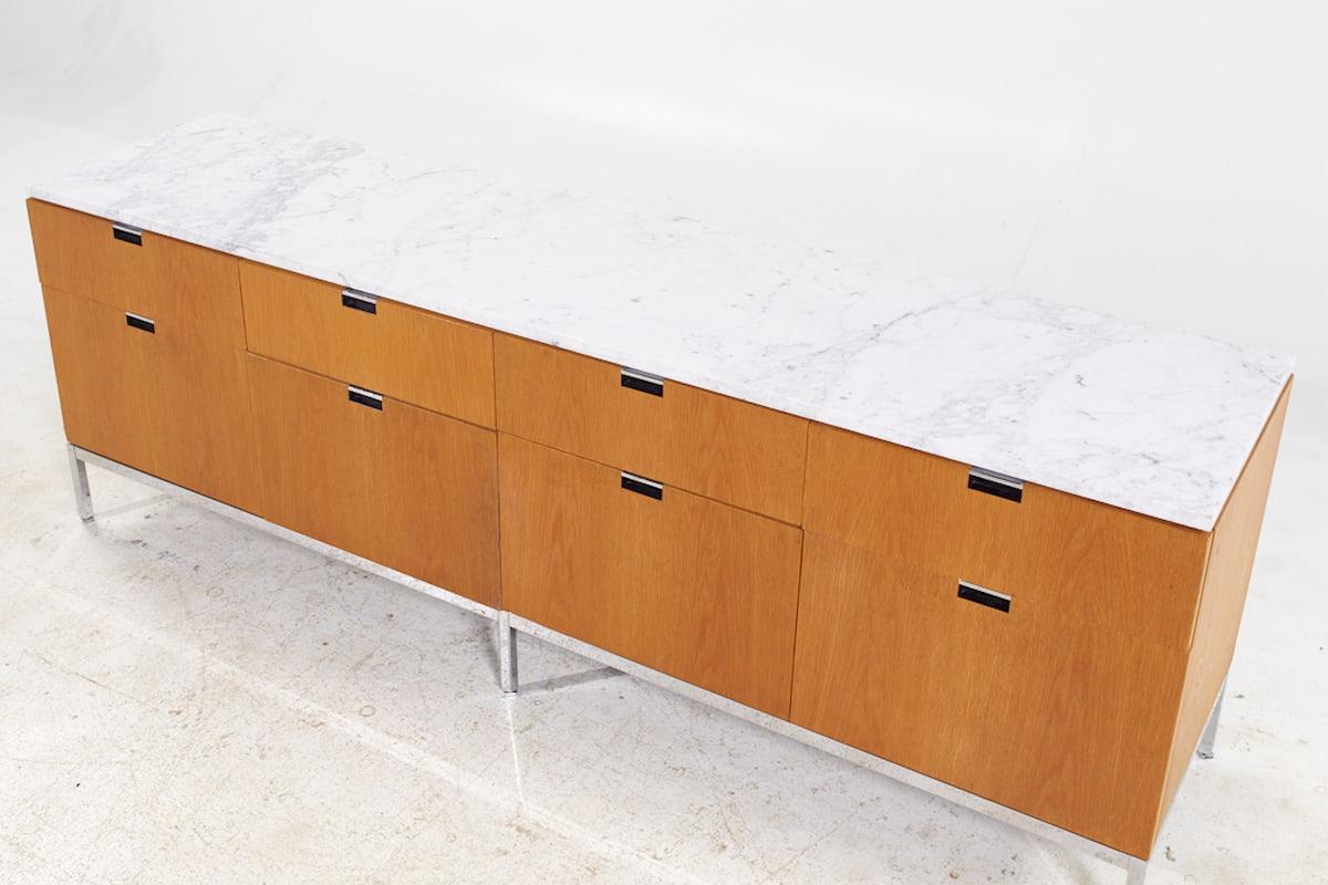 Late 20th Century Knoll Mid Century Natural Oak and White Marble Top Credenza