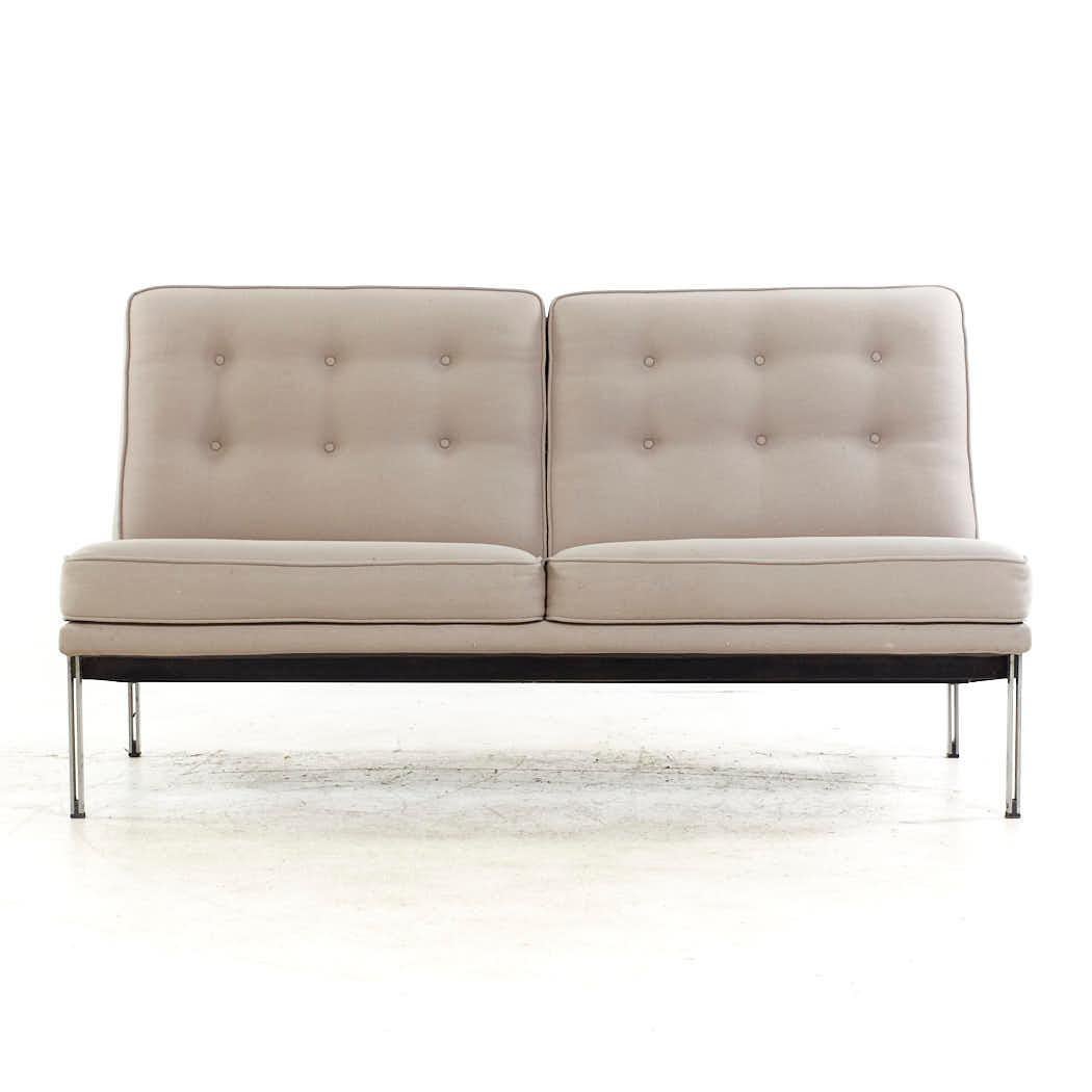 Knoll Mid Century Parallel Bar Settee Sofa

This settee measures: 56 wide x 30 deep x 31.5 inches high, with a seat height of 16.5 inches

All pieces of furniture can be had in what we call restored vintage condition. That means the piece is