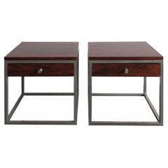 Knoll Midcentury Dark Wood Steel Nightstands Bedside Tables 1960s