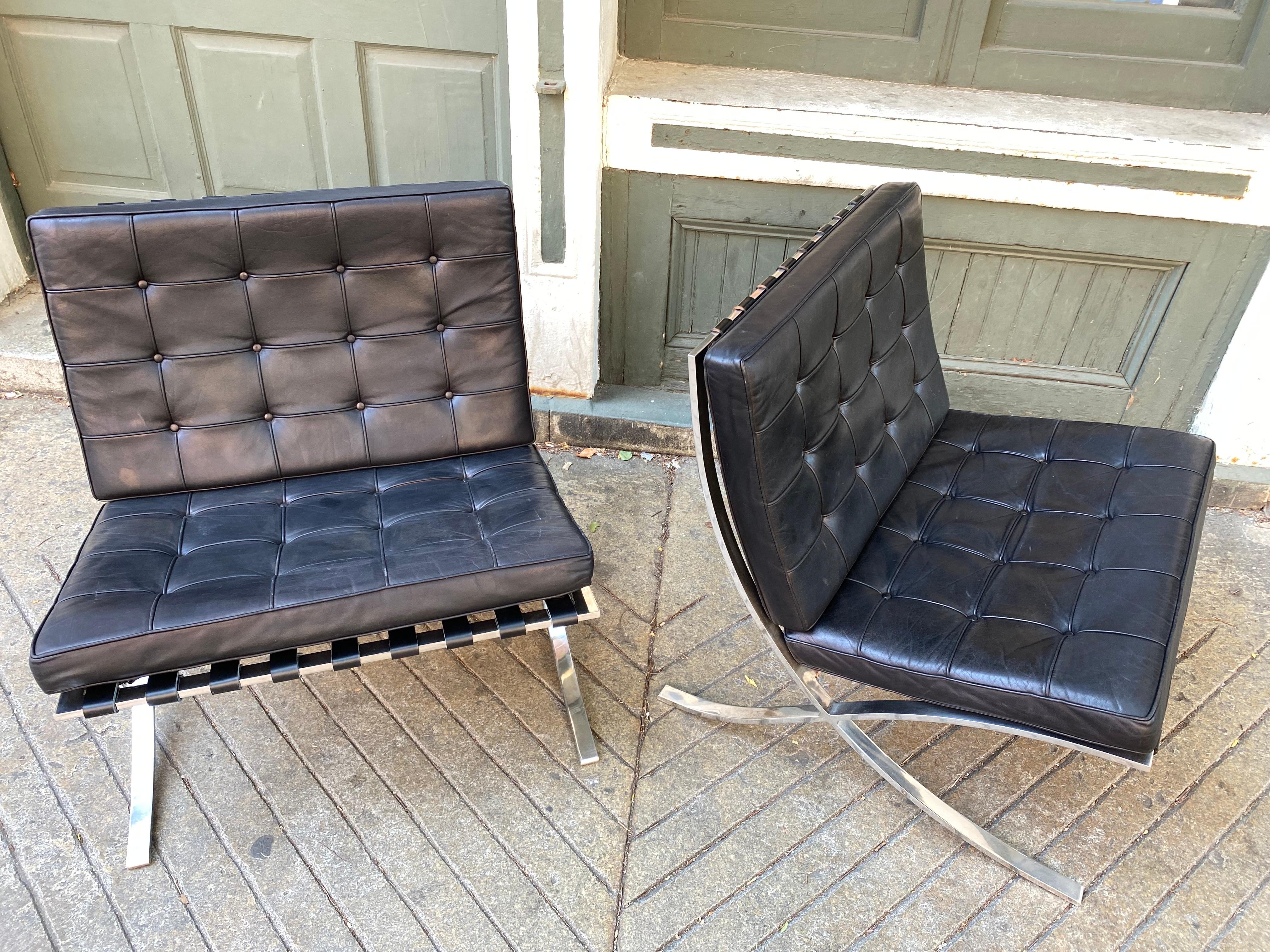Knoll Mies Van Der Rohe Pair of Barcelona Chairs/ Stainless Steel Frames For Sale 6